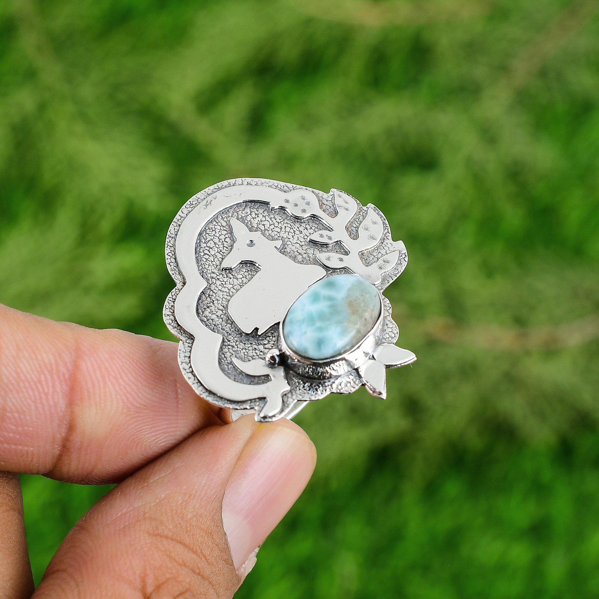 Larimar Gemstone 925 Sterling Silver Anniversary Sister Birthday Ring Jewelry