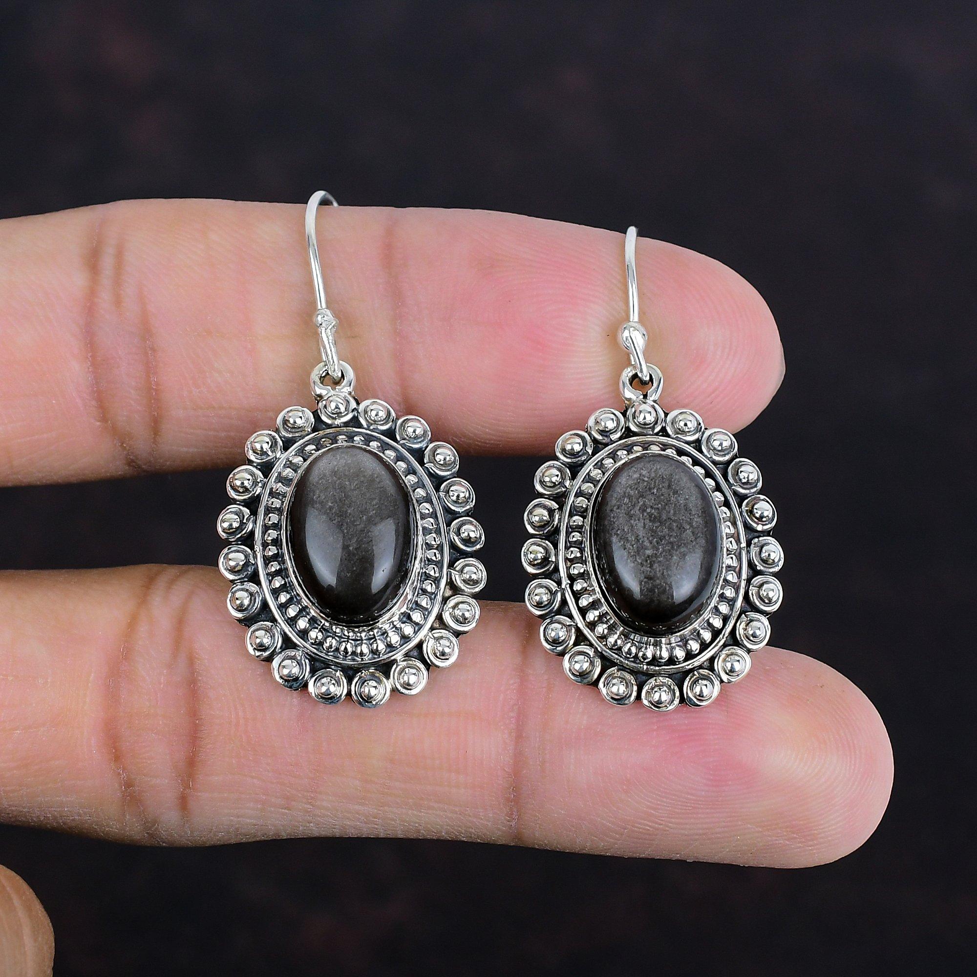Серьга из серебристого обсидиана, серьга из стерлингового серебра 925 пробы, серьги из драгоценных камней ручной работы, винтажные украшения, подарки на годовщину, серьга в уникальном стиле