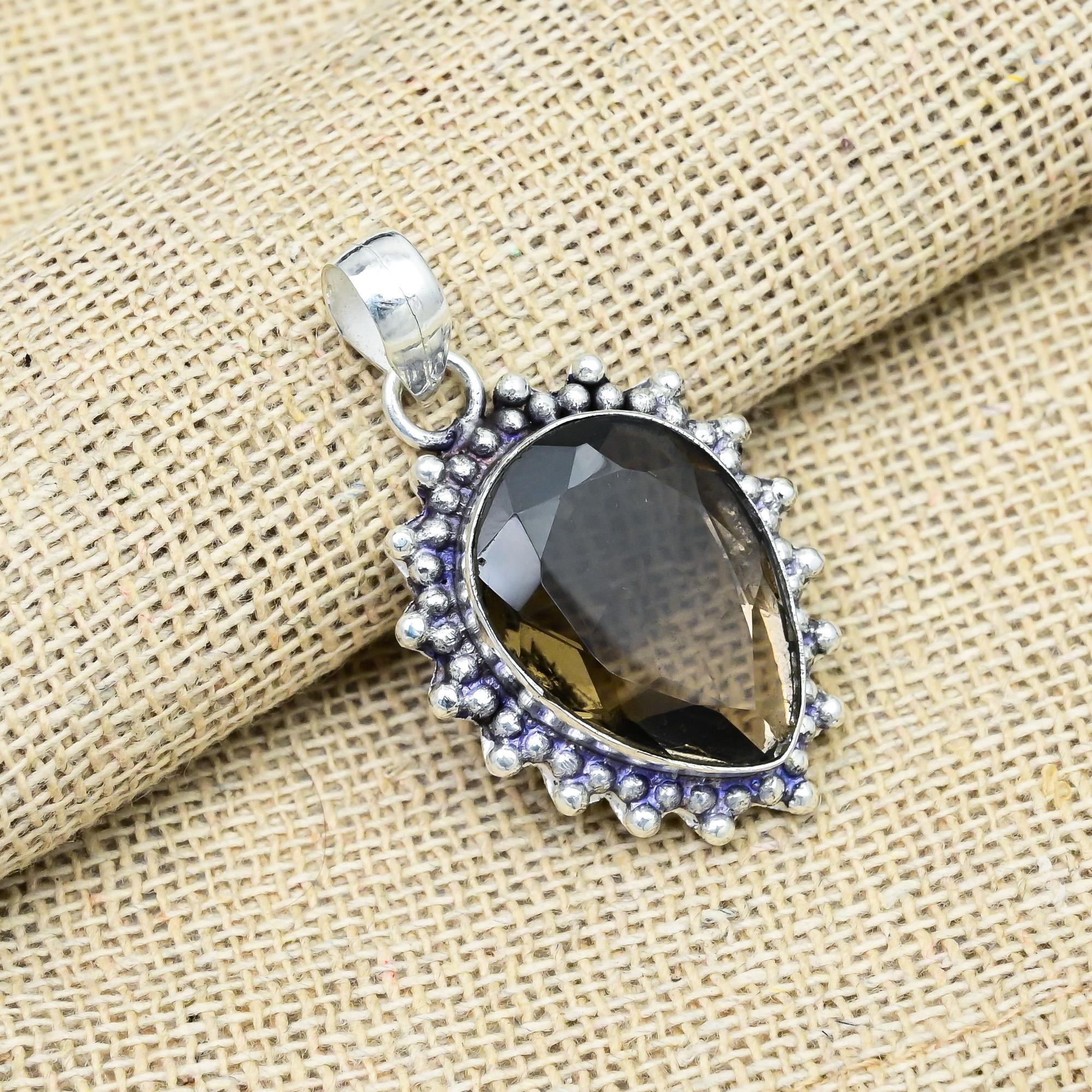 Драгоценный камень дымчатый топаз, ручная работа, серебро 925 пробы, абсолютно новый кулон, ювелирное изделие