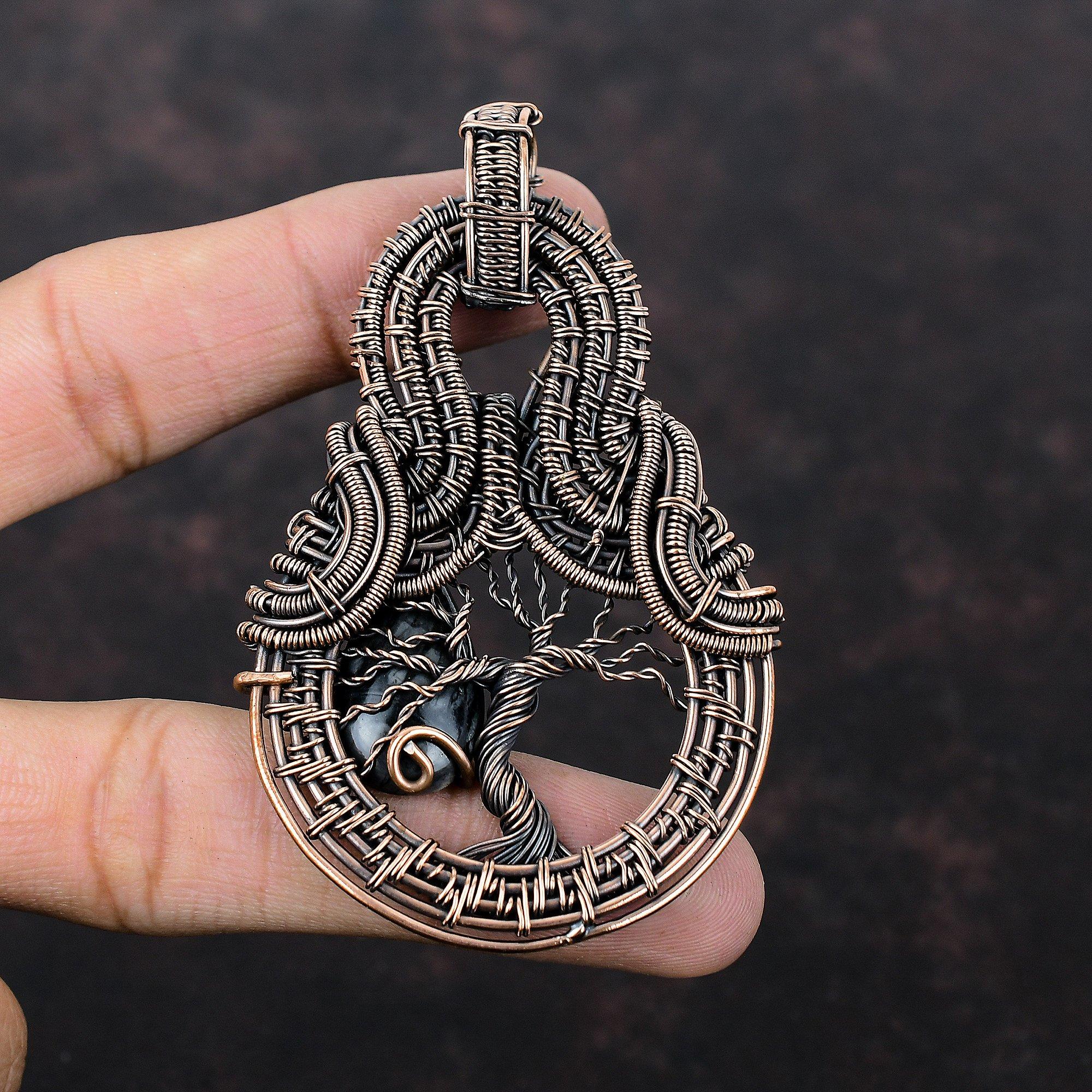 Подвеска «Дерево жизни» из яшмы Пикассо, медная проволока, ювелирное изделие, подвеска ручной работы, проволока, драгоценный камень, подвеска, подарок для женщин, медные украшения