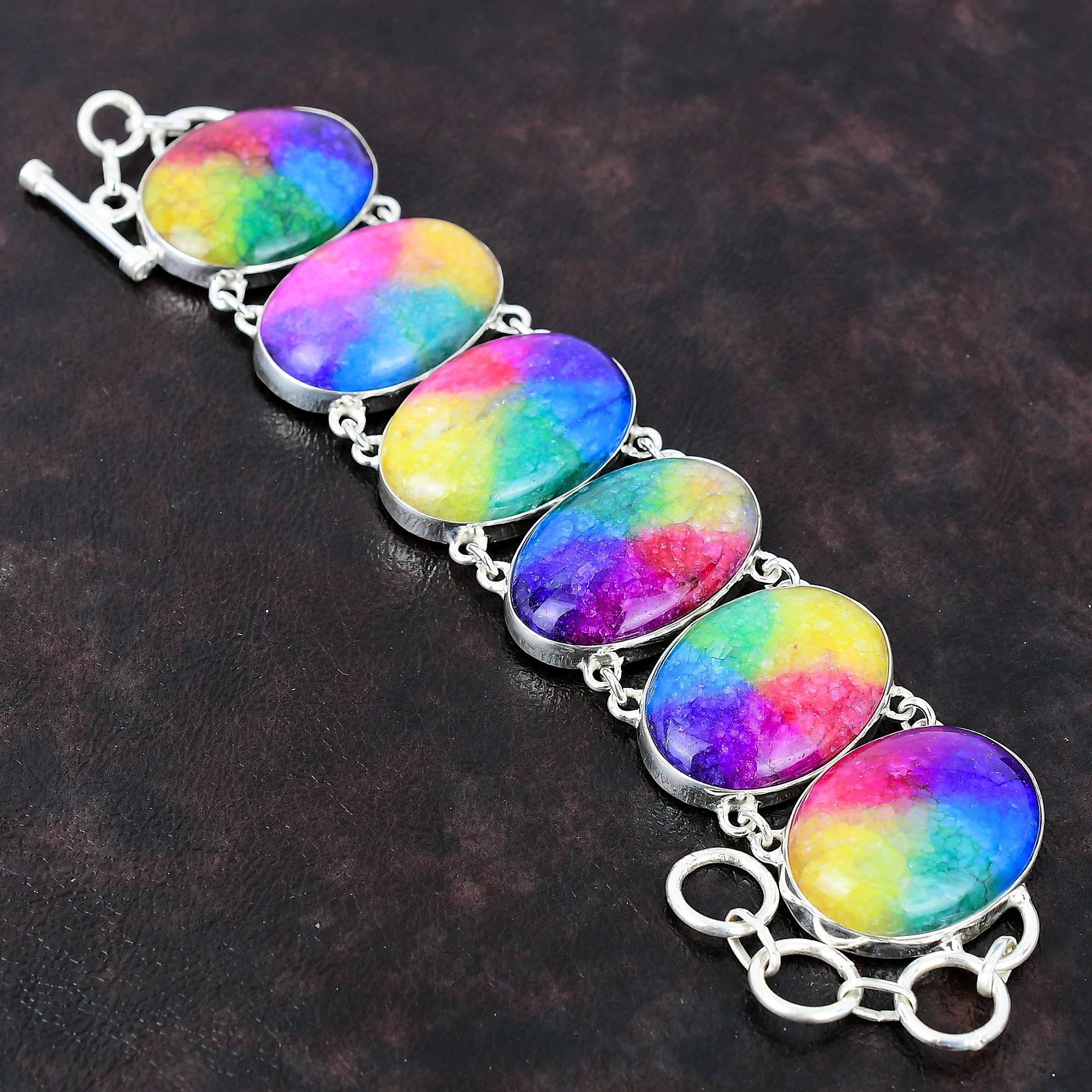 Радужный солнечный кварцевый браслет-друзи, ювелирные изделия ручной работы, браслет из стерлингового серебра 925 пробы, регулируемый браслет-цепочка, браслет из драгоценных камней, свадебные подарки