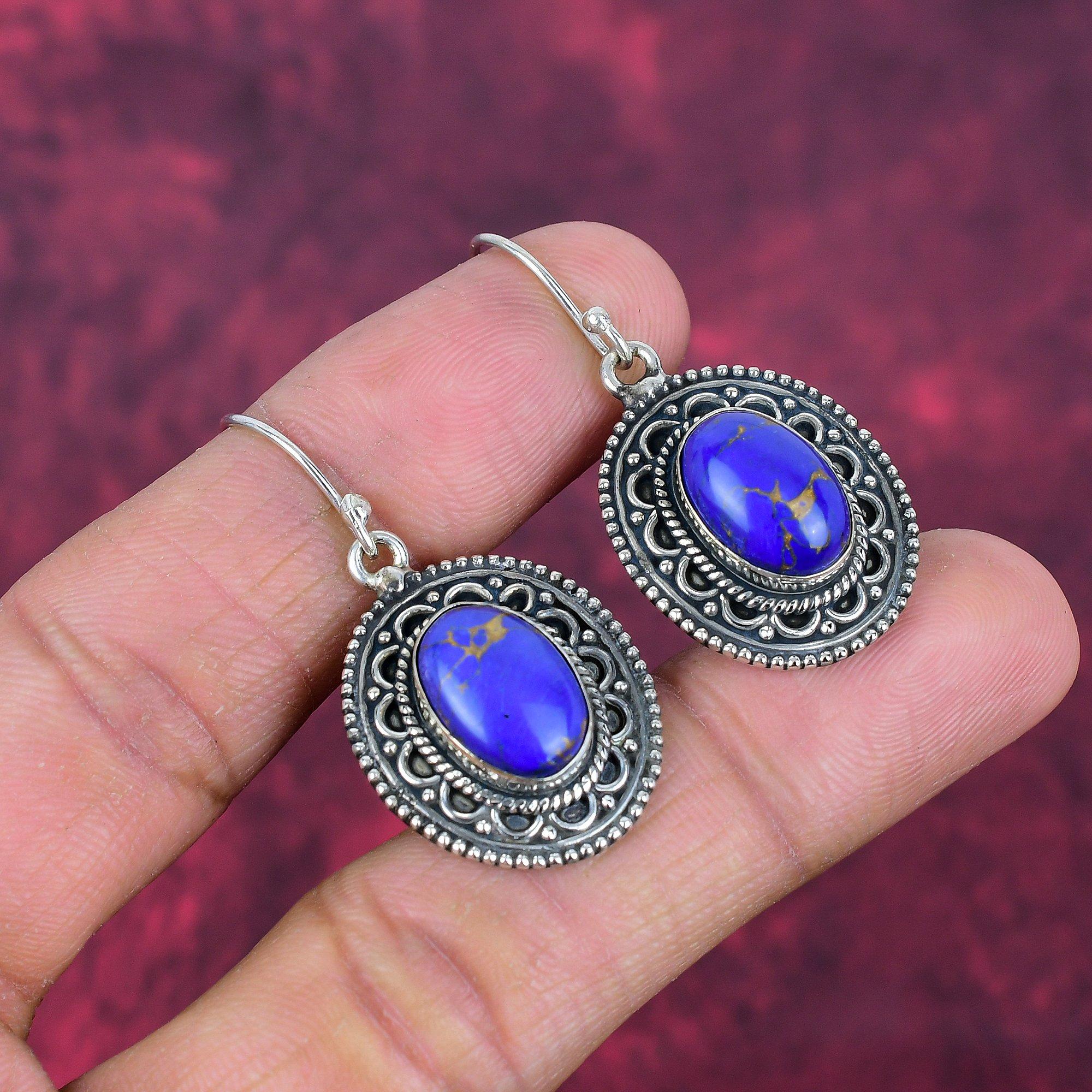 Серьги ручной работы из голубого медно-бирюзового драгоценного камня, серьги из цельного серебра 925 пробы, старинные ювелирные изделия, для подарка на помолвку