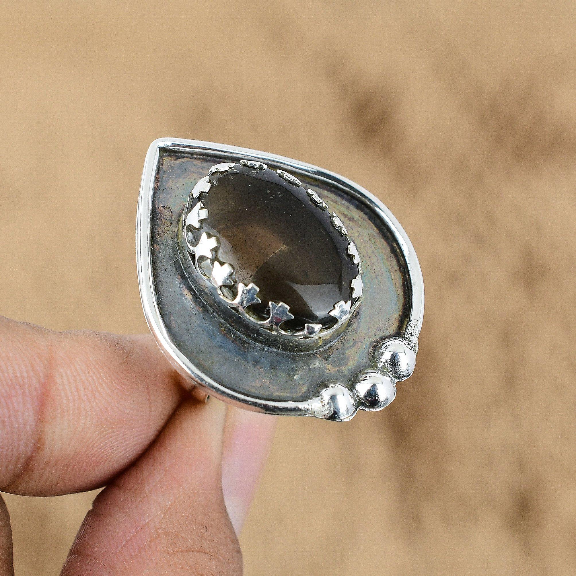 Mothers Day Deal 925 Silver Smokey Quartz Gemstone Root Chakra Handcrafted Ring