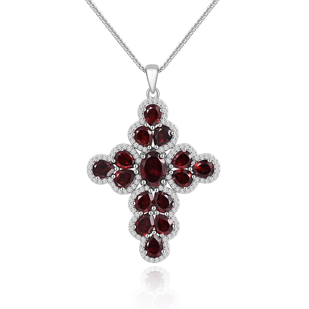 Женский кулон-крест из серебра S925 с цепочкой 18 дюймов, натуральный красный гранат, изящное ювелирное украшение для вашей веры, подарок
