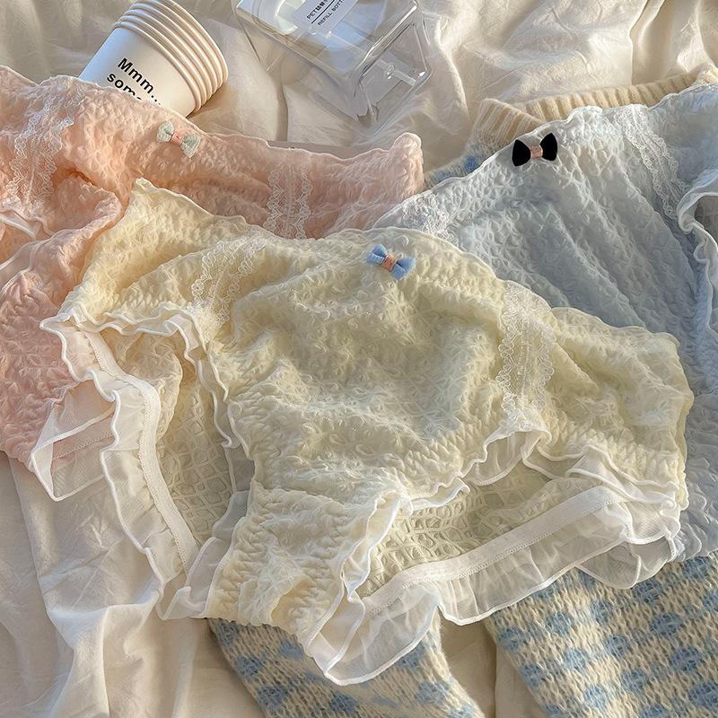 Plus Size Panties Cute Underwear Women's Panties Waist Lift Hip Sexy Breathable Bow Lace Triangle Briefs