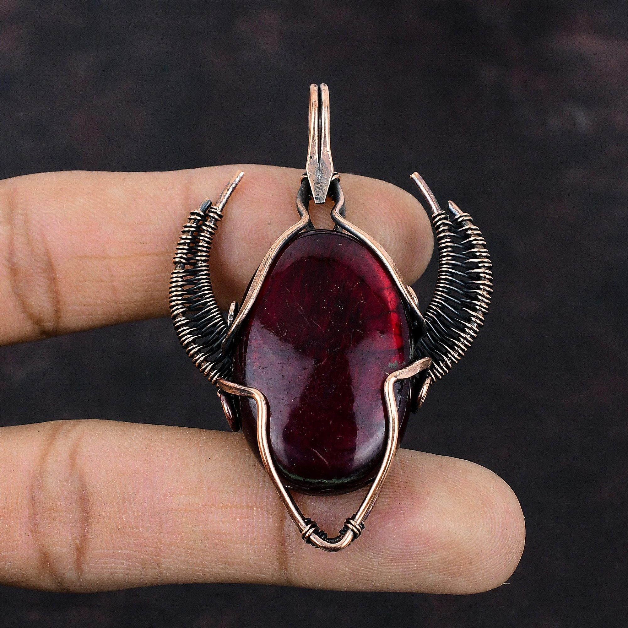 Красный огненный лабрадорит кулон медная проволока обернутый кулон драгоценный камень ручная работа кулон медная проволока обернутый ювелирные изделия для подарка кулон в форме бычьей морды