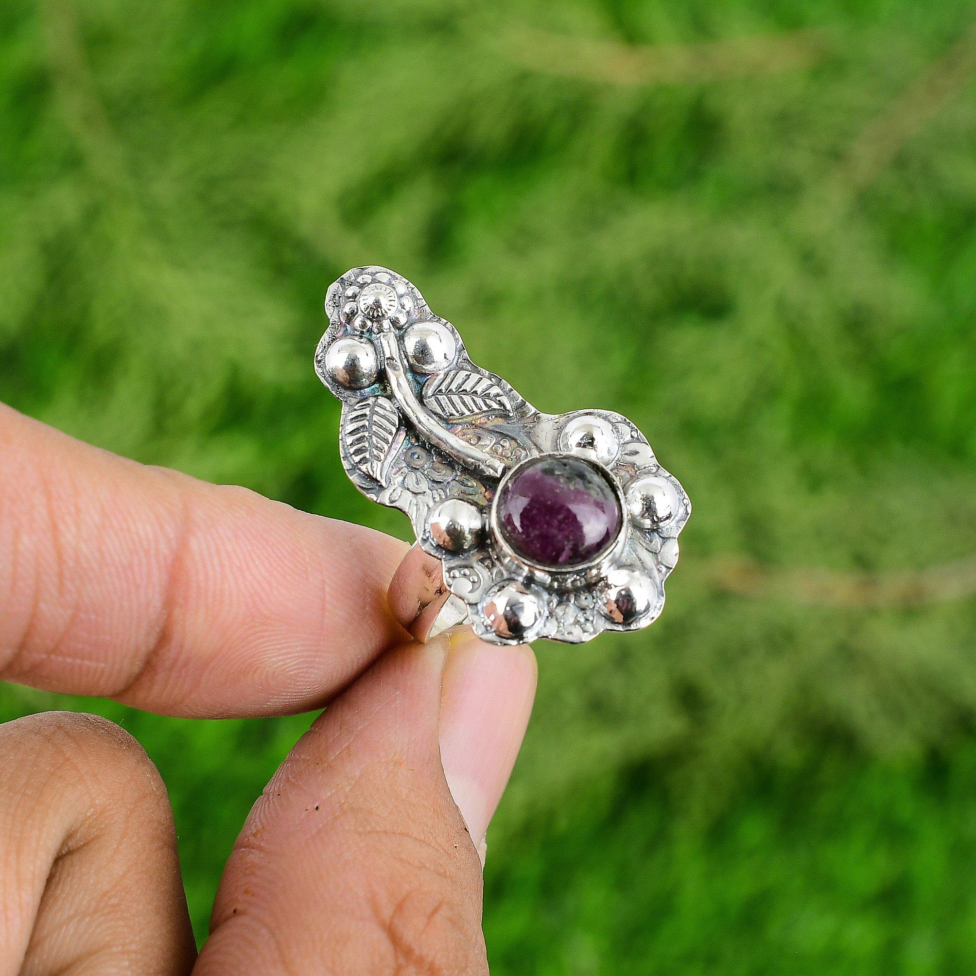 Gift For Her Natural Ruby Zoisite Multi Stone Flower Adjustable Ring 925 Silver