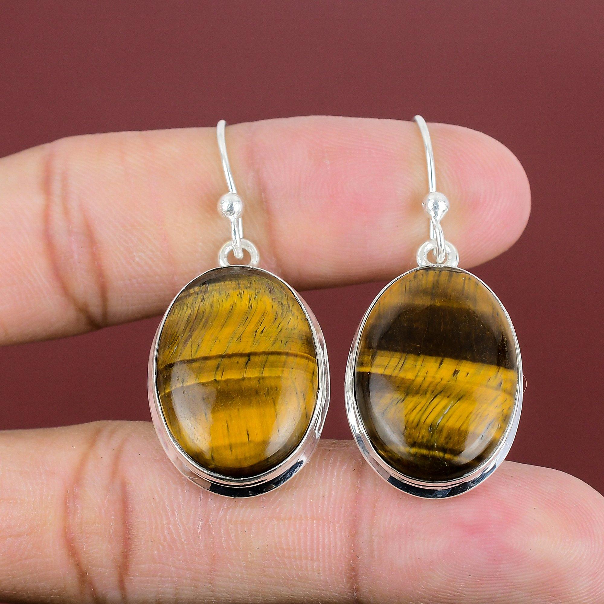 Серьги из тигрового глаза, 925 пробы, серьги из стерлингового серебра, серьги ручной работы, серьги из натурального драгоценного камня, лечебные камни, ювелирные изделия, подарки для мамы, серьги-подвески
