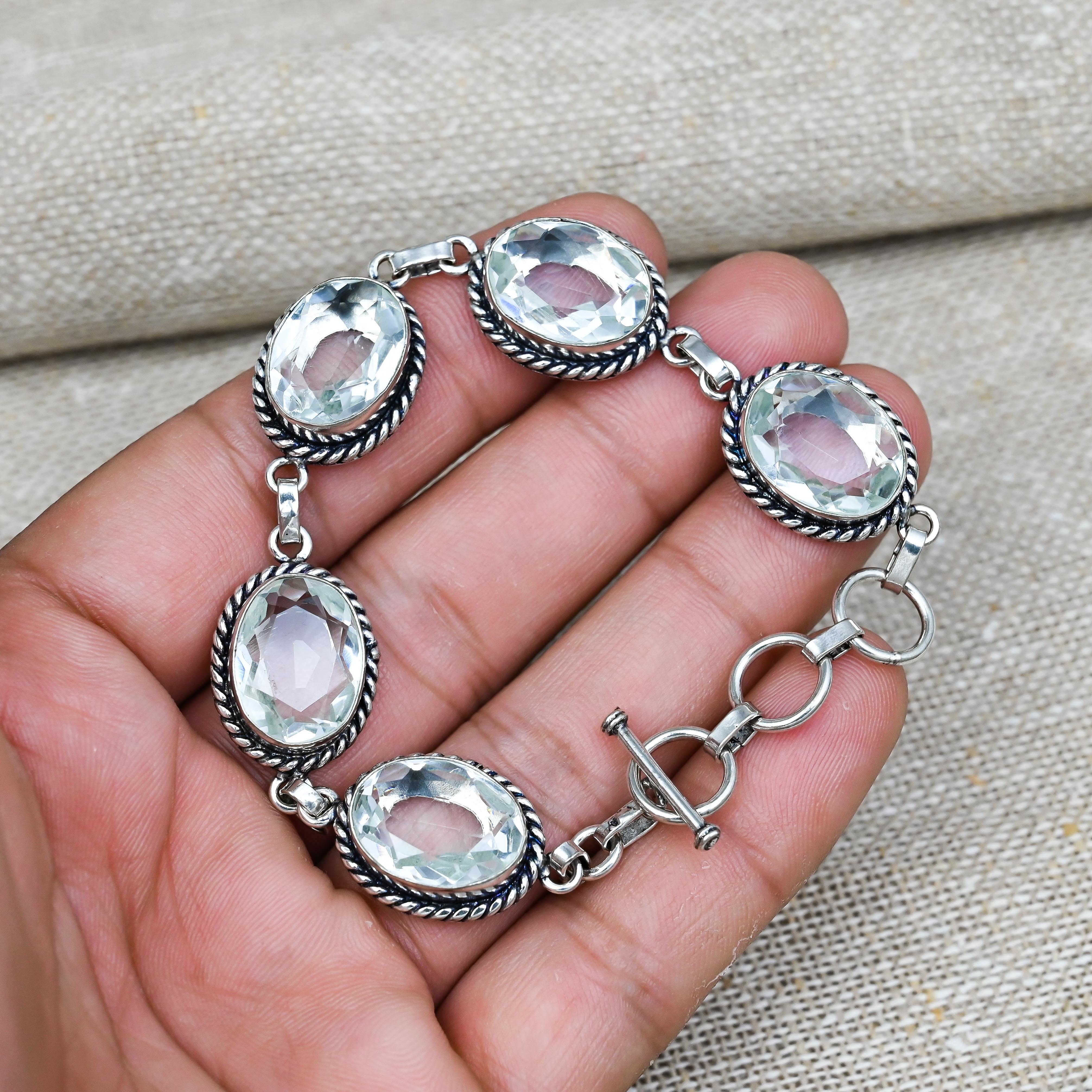 Белый Топаз Драгоценный Камень 925 Пробы Стерлинговое Серебро Ручная Работа Браслет Украшение Красивый Подарок Для Нее