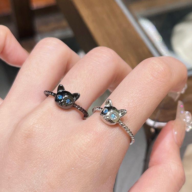 Cute Minimalism Thin Metal Cat Ring For Women Men Retro Silver Color Kitten Animal Zircon Open Ring Party Jewelry Gift