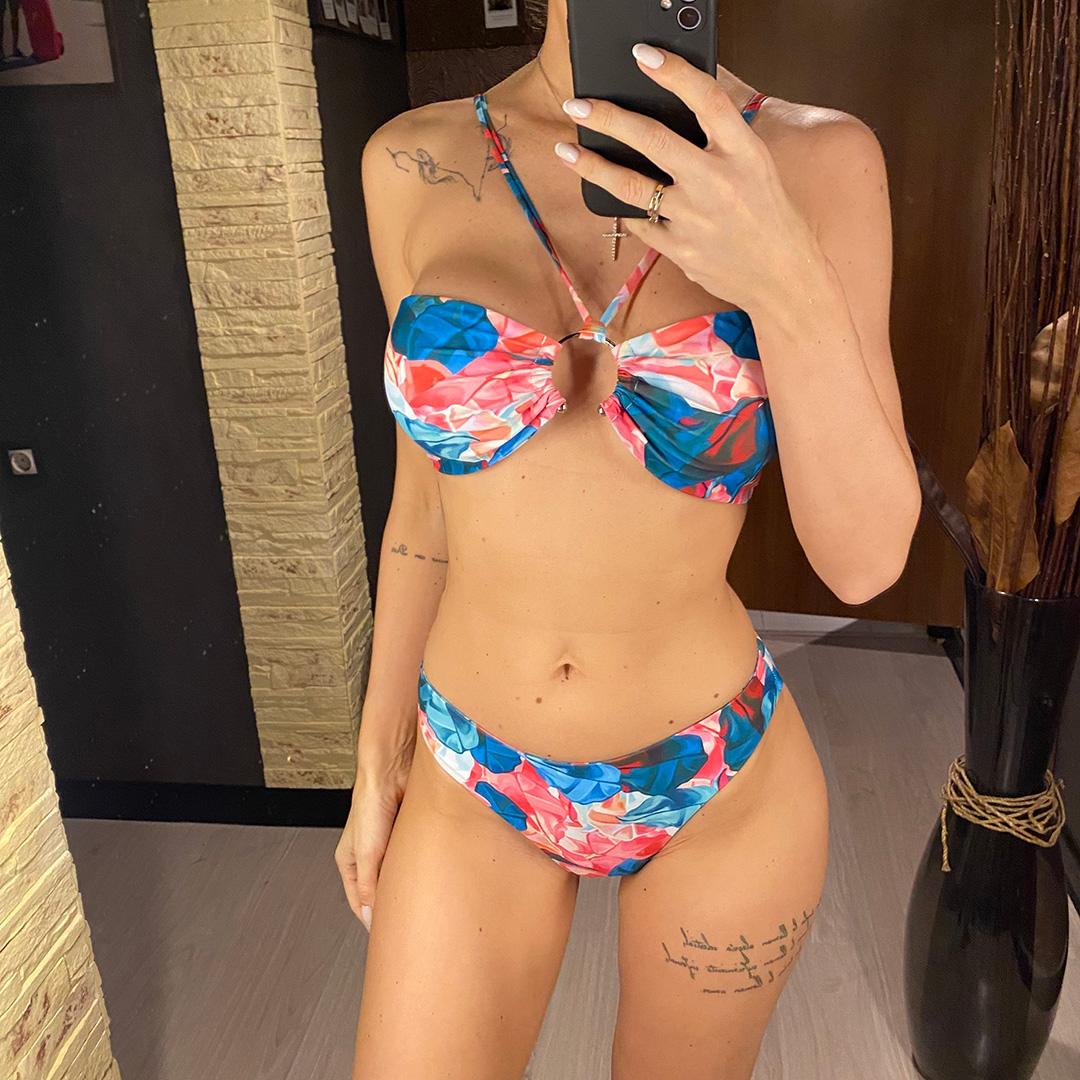 Сексуальный красочный принт с бретелькой на шее, женский купальник, женский купальник, комплект из двух частей, мягкий купальный костюм для плавания