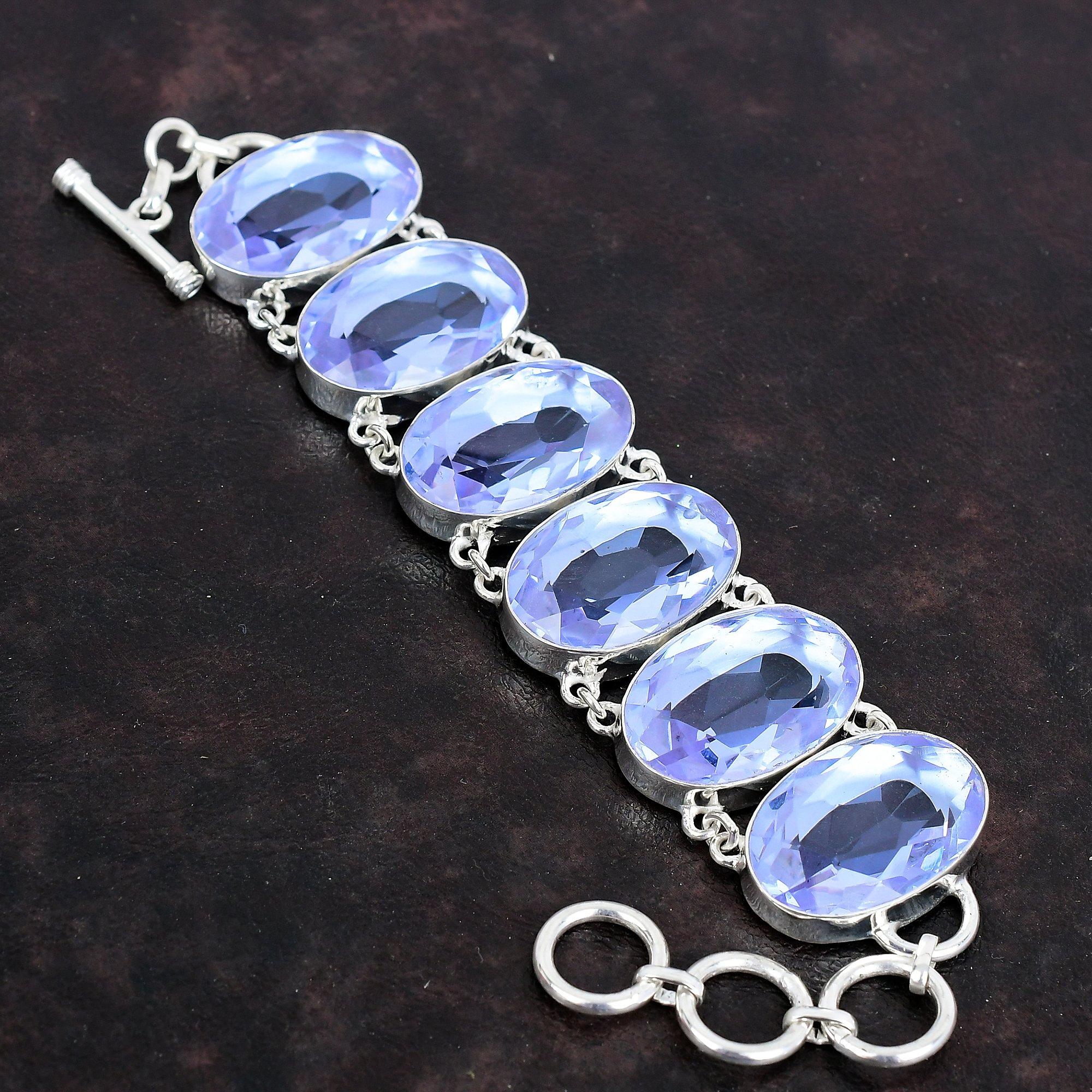 Граненый браслет из танзанитового кварца, браслет из натуральных драгоценных камней, браслет из стерлингового серебра 925 пробы, браслет с регулируемой цепочкой, украшения ручной работы для подарка