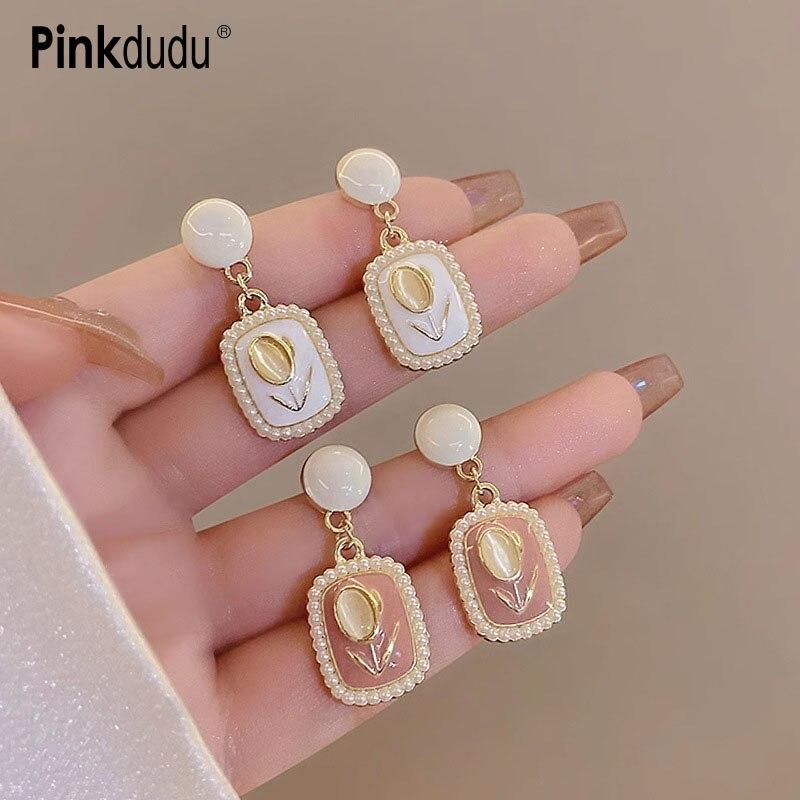 Pinkdudu Модные корейские серьги-капельки с искусственным жемчугом и опалом, милые романтические розовые геометрические серьги для женщин, ювелирные изделия PD1369
