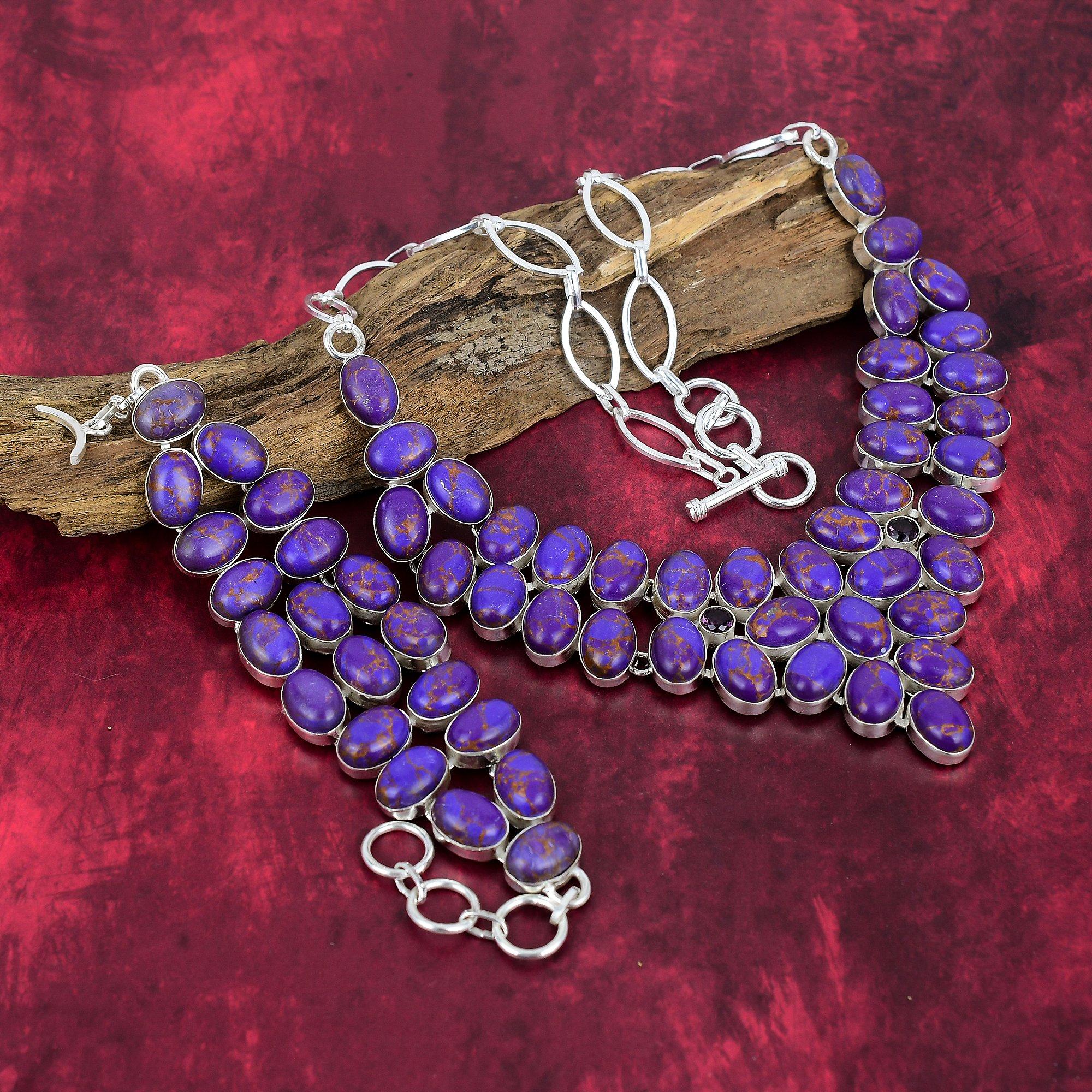 Ювелирные изделия из цельного серебра 925 пробы с фиолетовым медно-бирюзовым оттенком, украшения ручной работы, великолепный комплект из ожерелья и браслета для нее
