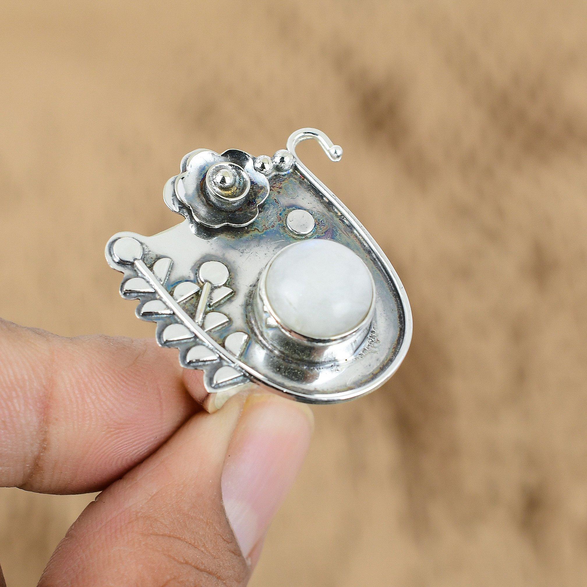 Распродажа ко Дню матери Круглый камень Лунный камень-радуга Серебро 925 пробы Бохо Цветок Новое кольцо