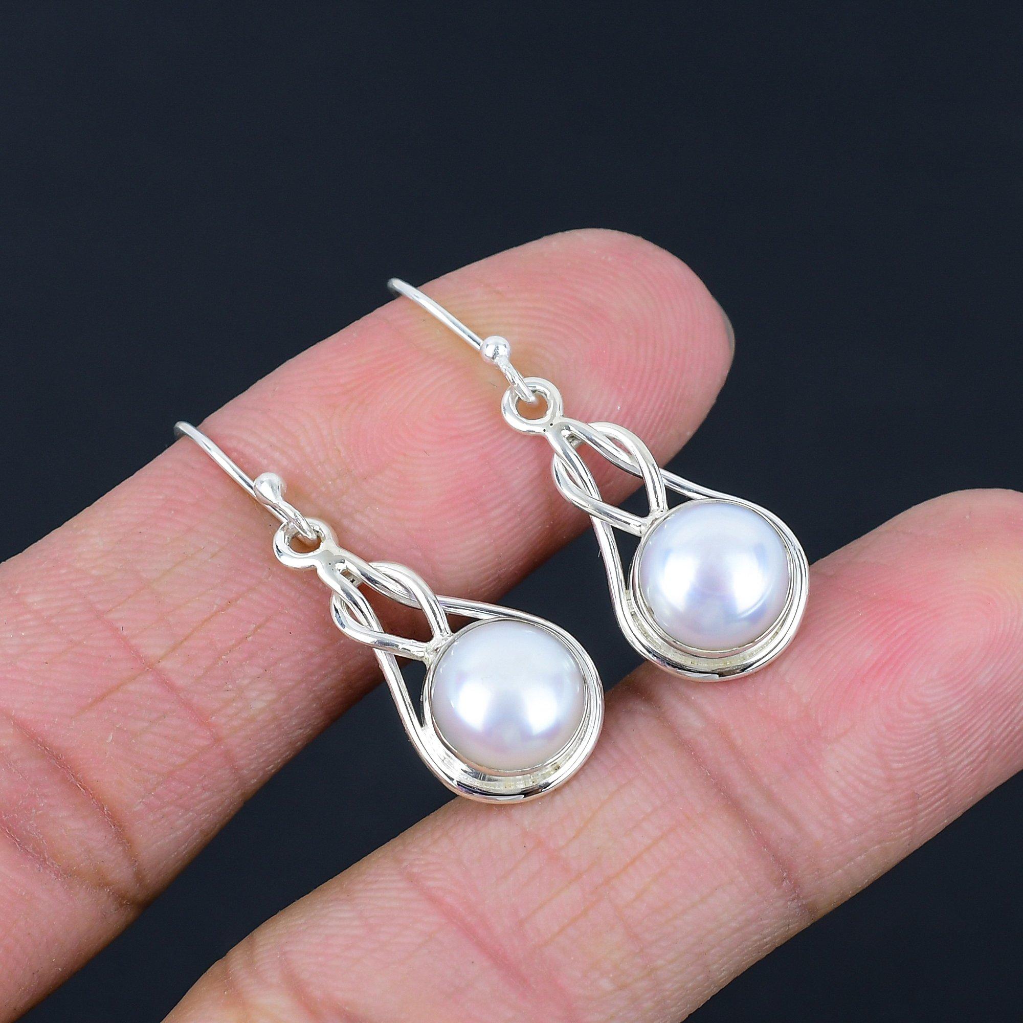 Серьги с натуральным жемчугом и драгоценными камнями, твердые стерлингового серебра 925 пробы, висячие серьги ручной работы, ювелирные изделия, подарок на день Святого Валентина для женщин и девочек