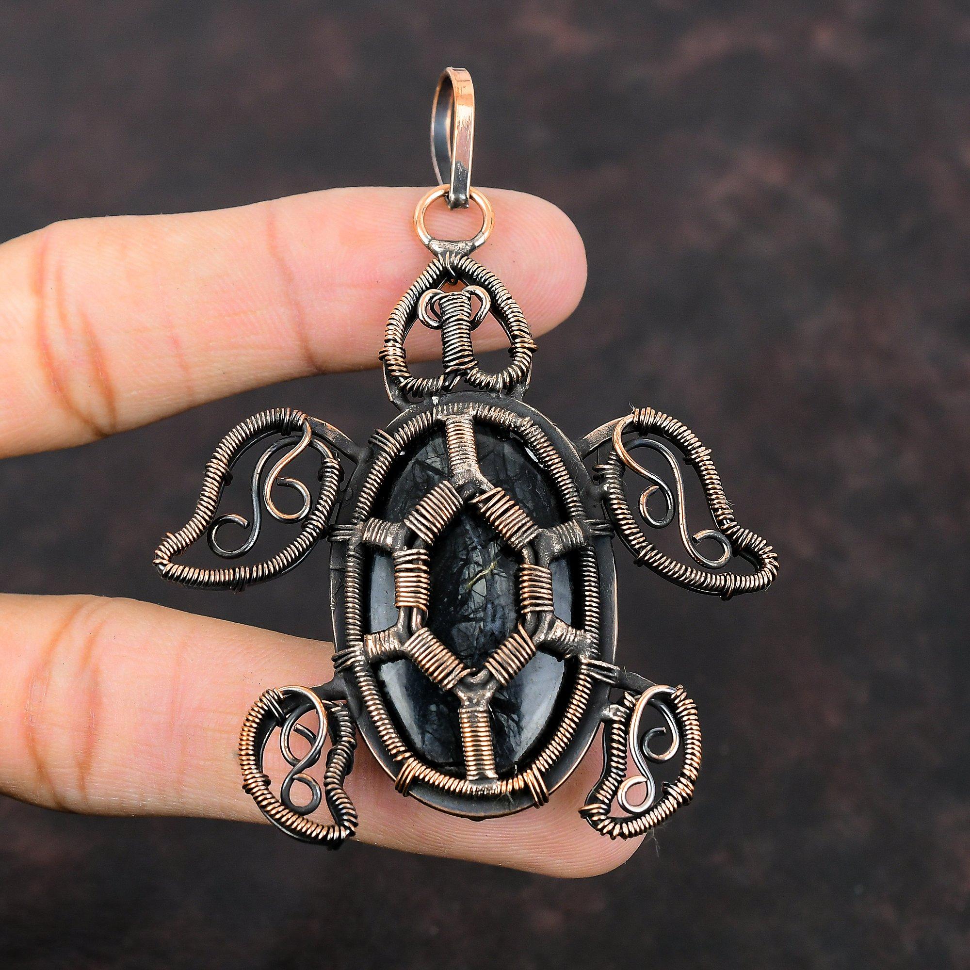 Подвеска из яшмы Пикассо, подвеска из медной проволоки с драгоценным камнем, ювелирное изделие ручной работы, подвеска в виде черепахи, женская подвеска из медной проволоки, ювелирное изделие в подарок для него