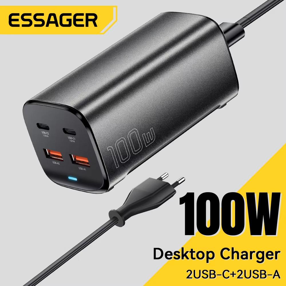 Essager 100W USB C GaN Charger Desktop Quick Charge QC 4.0 3.0 Type C Fast Charging For iPhone 15 Laptop MacBook Samsung POPC