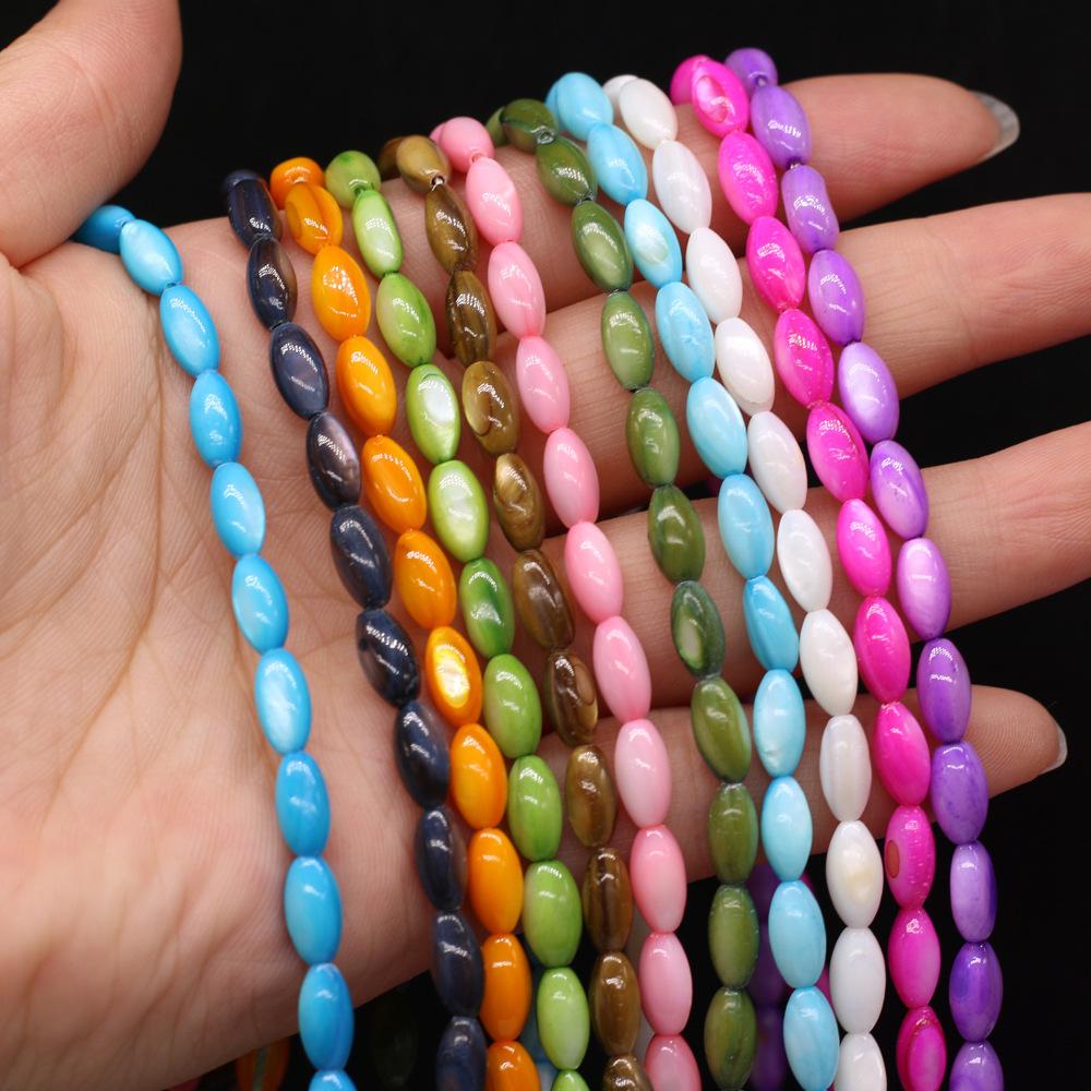 1Strand Natural Freshwater Shell Beads Dyeing Rice Shape Loose Spacer Beads for Jewelry Making DIY Necklace Bracelet Earring Accessories 4x8mm