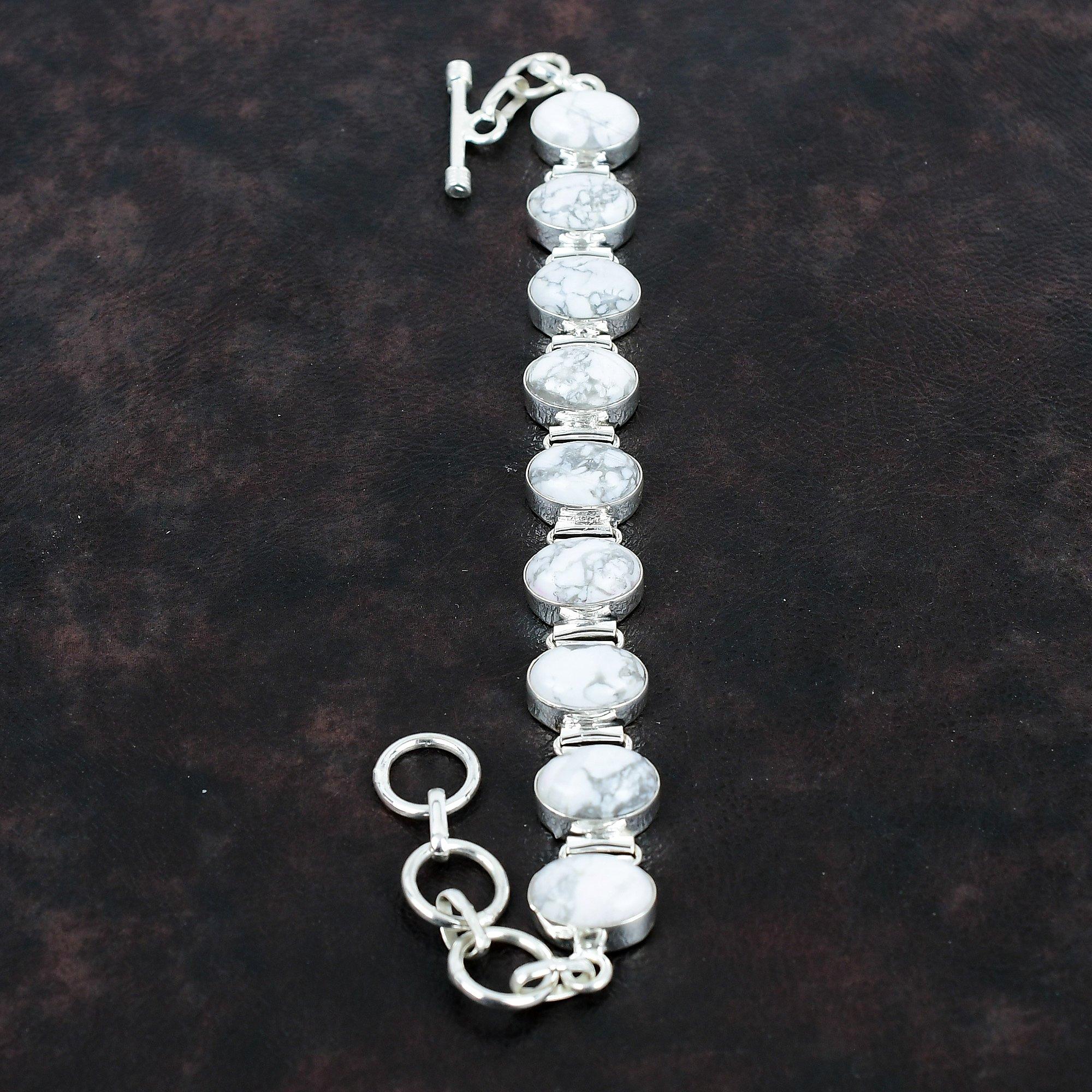 Браслет из говлита Браслет ручной работы с драгоценными камнями Браслет из стерлингового серебра 925 пробы Регулируемый браслет-цепочка Подарки для него Красивые ювелирные изделия из говлита