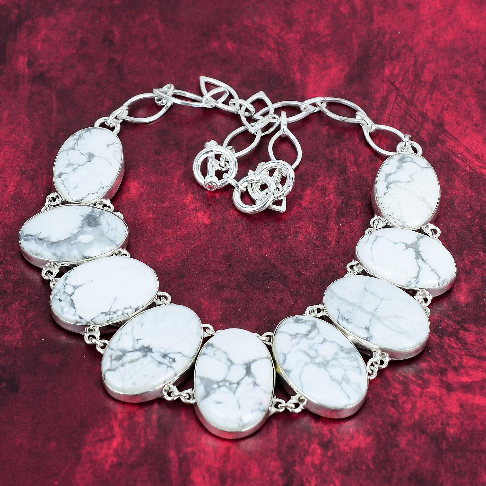 Beautiful Howlite Necklace, 925 Solid Sterling Silver Adjustable Chain Necklace, Handmade Gemstone Jewelry