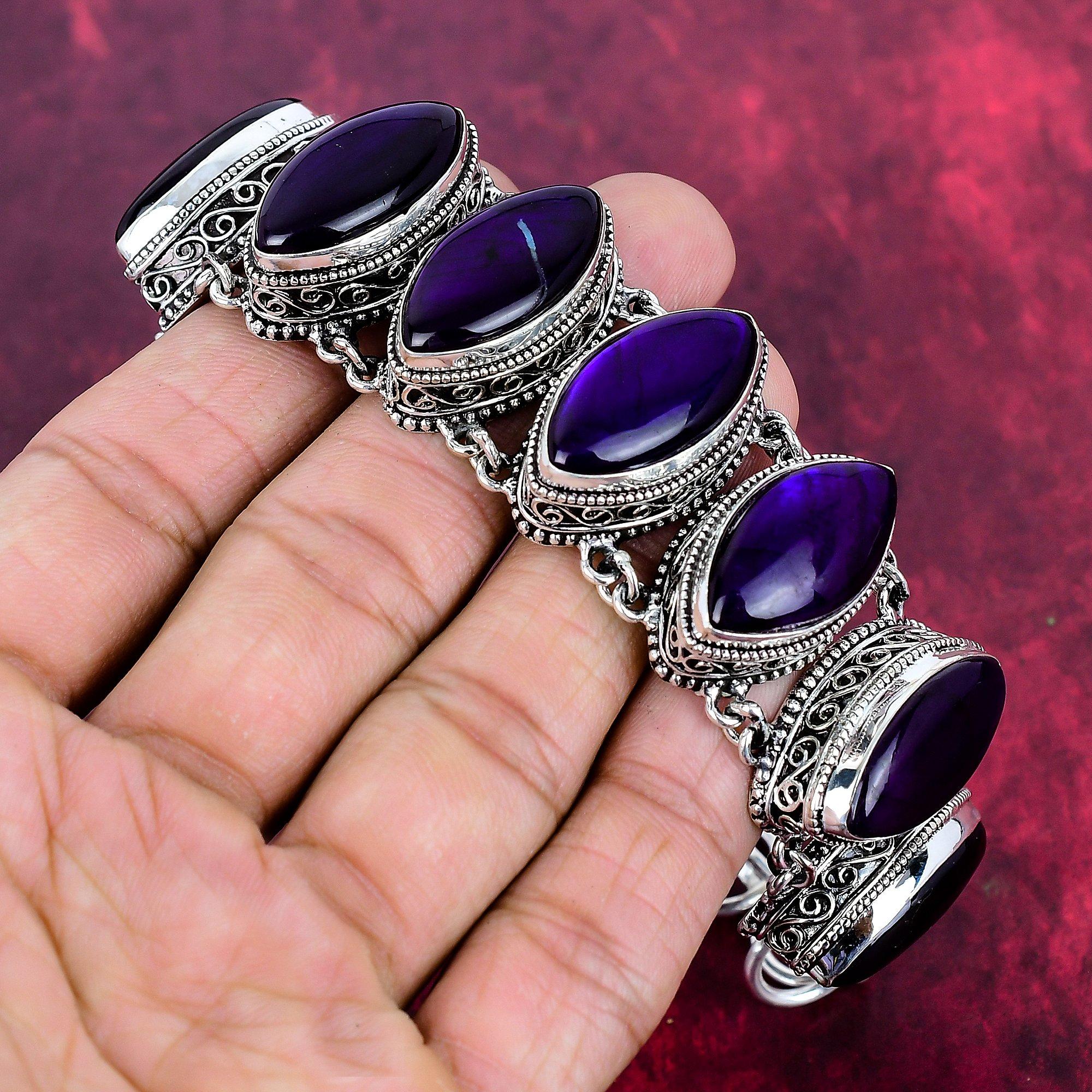 Браслет из стерлингового серебра 925 пробы с фиолетовым лабрадоритом и регулируемой цепочкой, ювелирные изделия ручной работы с драгоценными камнями, браслет на День памяти