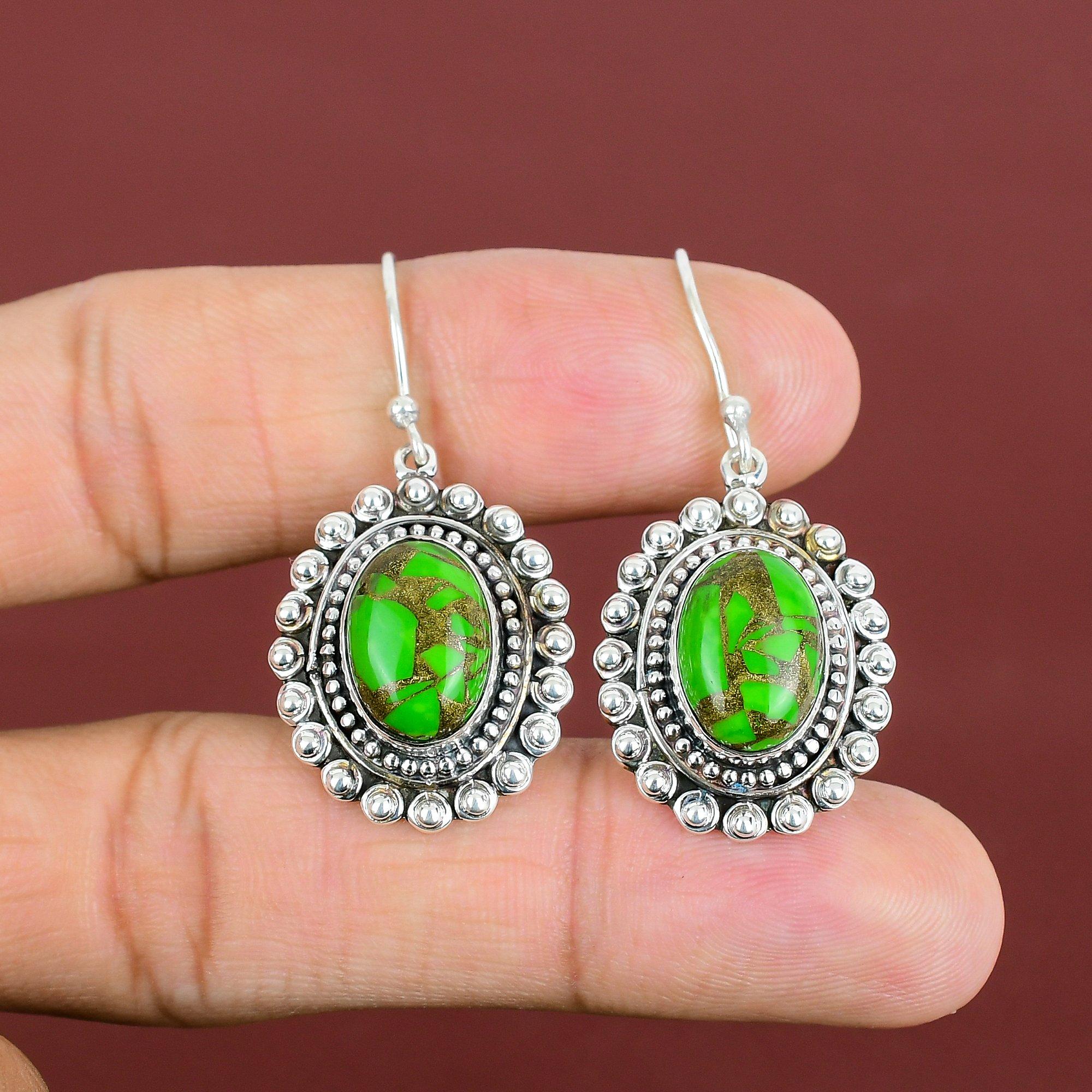 Copper Green Turquoise Earring 925 Sterling Silver Earrings Gemstone Earring Dainty Jewelry Vintage Earring Gifts For Wife Handmade Earrings