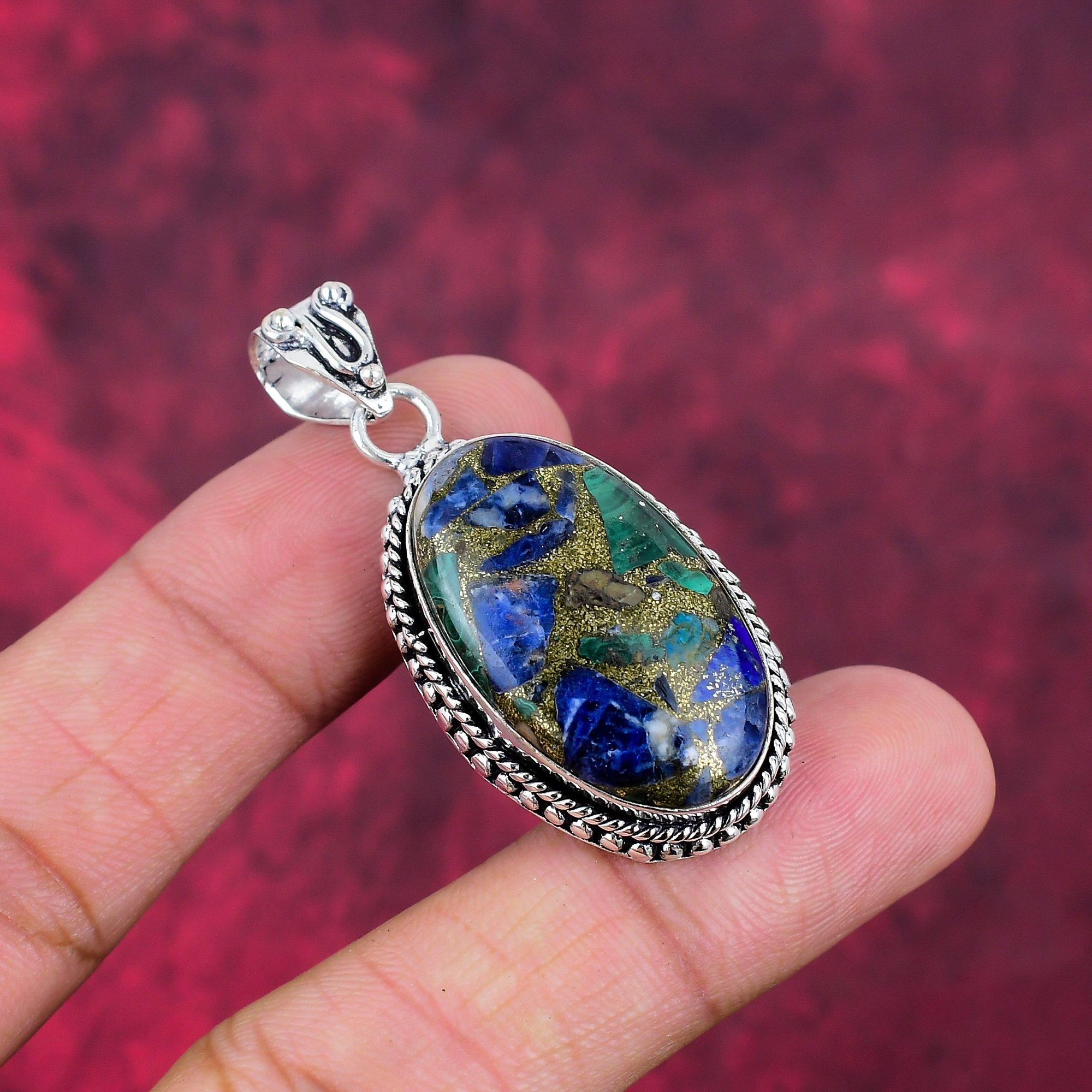 Подвеска из меди и лазурита, малахита, ювелирные изделия из цельного серебра 925 пробы с драгоценными камнями, подвеска ручной работы, на День памяти