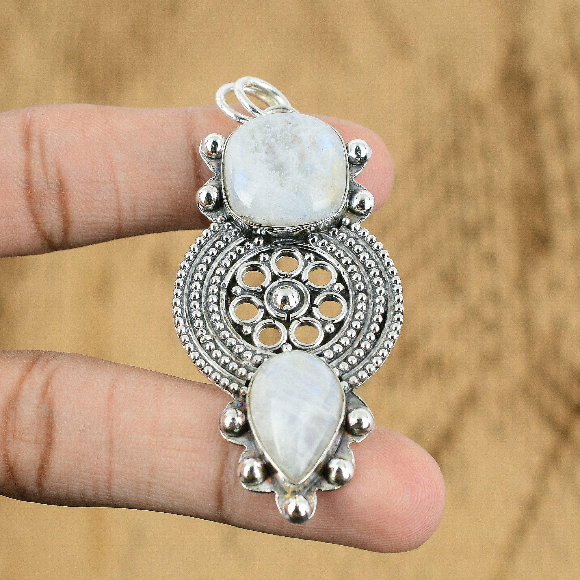 Натуральный Радужный Лунный Камень Драгоценный Камень Ювелирные Изделия 925 Стерлинговое Серебро Подвеска Для Девочек