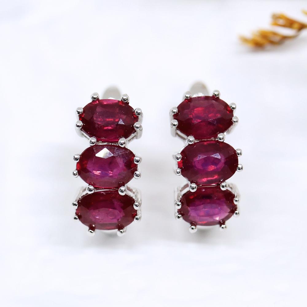 Драгоценные настоящие драгоценные камни Натуральный рубин Серьги из серебра 925 пробы Камень июля Элегантные украшения для женщин Подарки на помолвку и годовщину