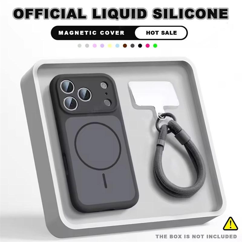 Магнитный чехол для телефона с ремешком на запястье для iPhone 17 Air 14 15 16 13 Pro Max Magsafe Жидкий ремешок Защитная крышка