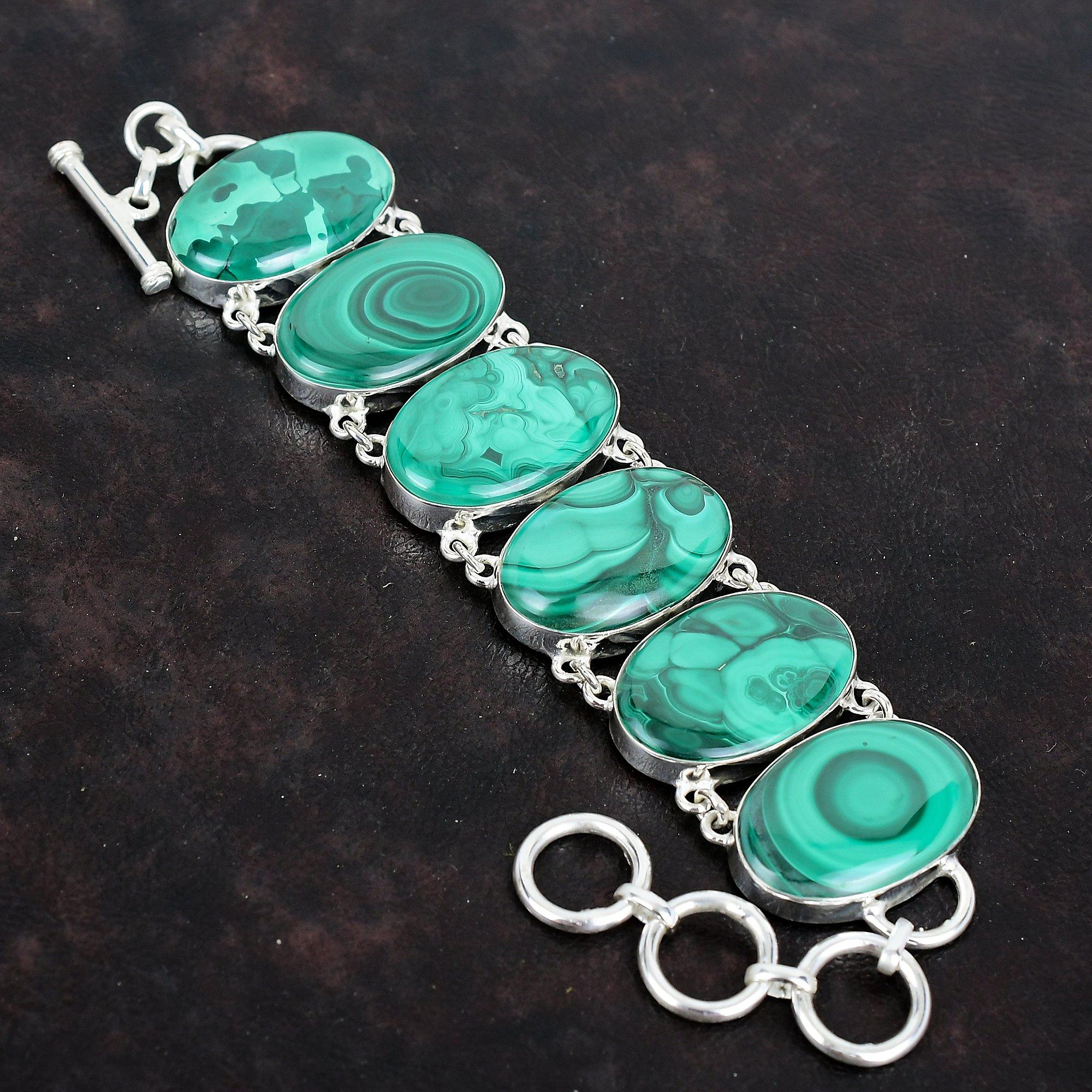 Браслет из малахита, натуральный драгоценный камень, браслет из серебра 925 пробы, регулируемая цепочка, малахитовые украшения, браслет ручной работы, подарки для мамы