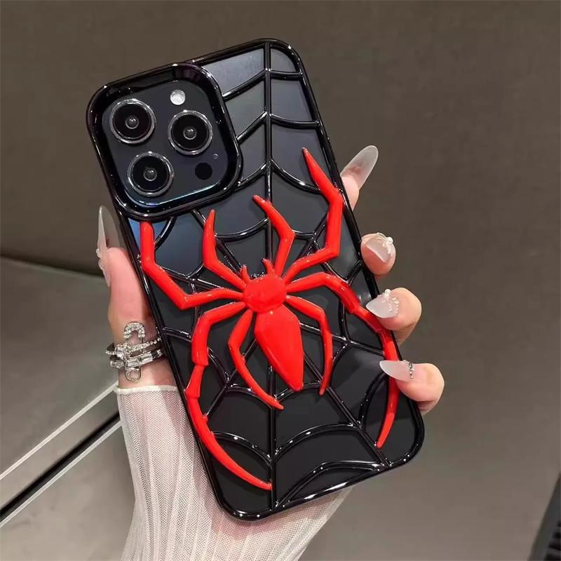 Забавный 3D Полый Чехол-Паук для iPhone 16 15 14 13 12 11 Pro Max Мягкий ТПУ с Покрытием Теплоотводящая Крышка для iPhone 14 15 16 Plus