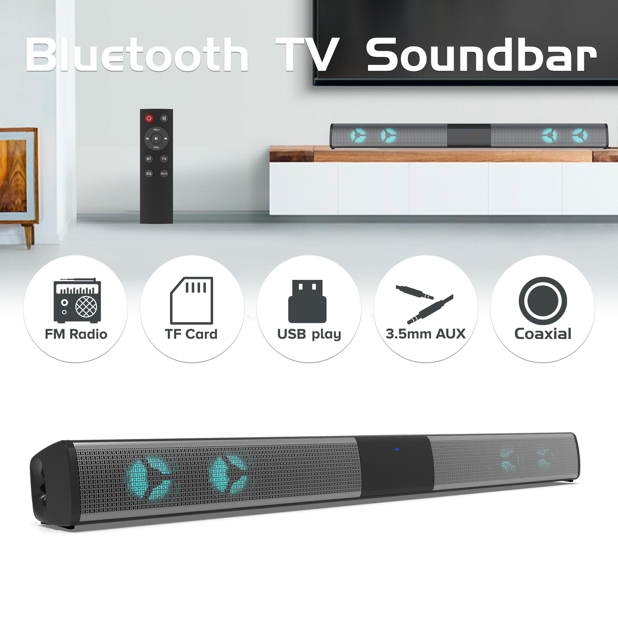 40W TV Soundbar Subwoofer TWS Surround Sound Wireless Soundbox Bluetooth Speaker with FM Radio Home Theater Speaker for Computer