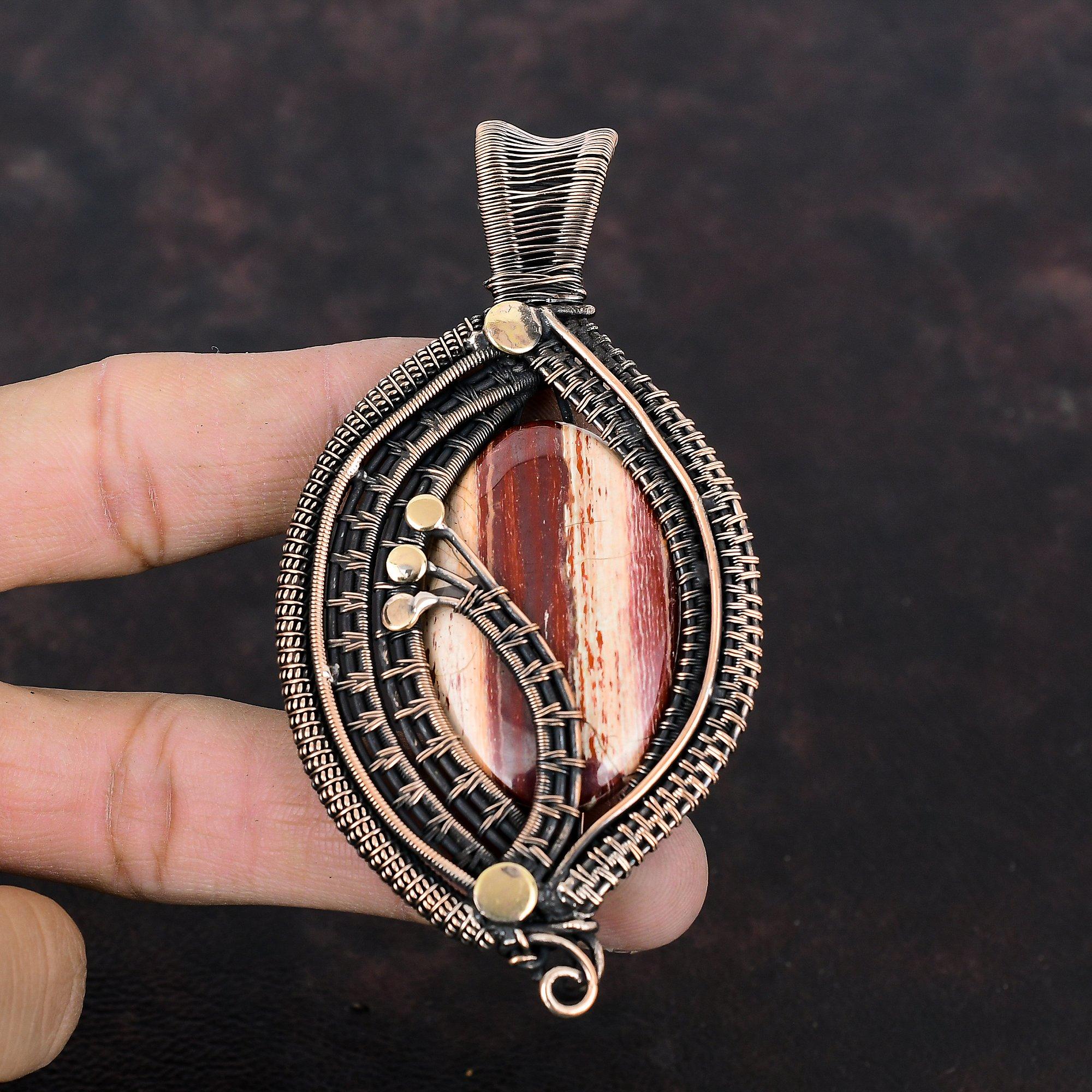 Red Snakeskin Jasper Pendant Copper Wire Wrapped Pendant Gemstone Pendant Copper Jewelry For Gift Amazing Pendant Handmade Wire Wrap Jewelry