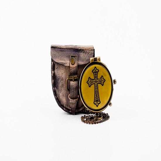 5.08 Cm Cross Sign Brass Working Compass with Leather Cover Gift for Him, Nautical Collectible, Adventure Tool, Father's Day Gift, Traveler