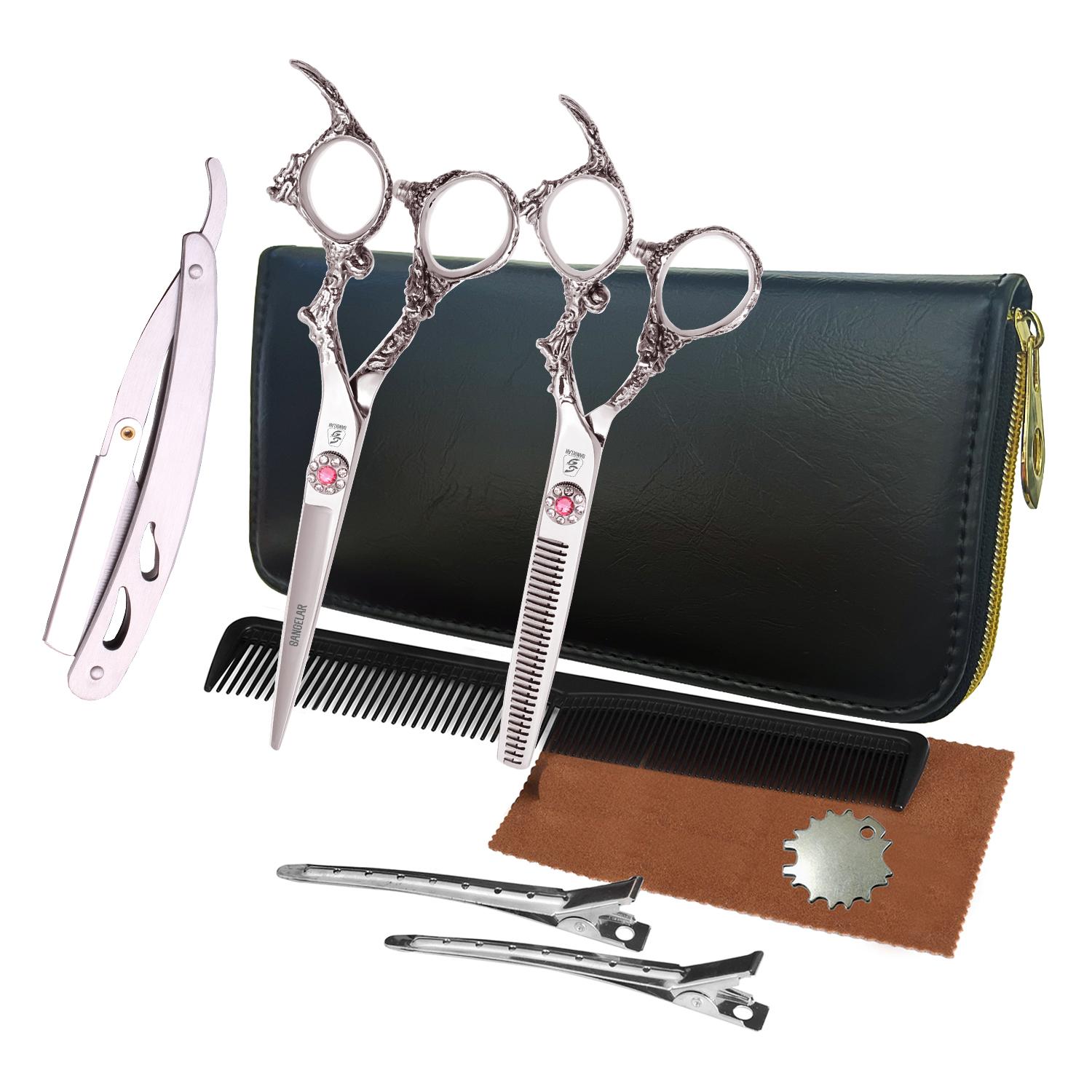 SANGELAR 6 Inch Hair Scissors Set WIth Dragron Silver Professional Hairdressing Tools Hairdressing Salon Tools Hair Grooming Kits