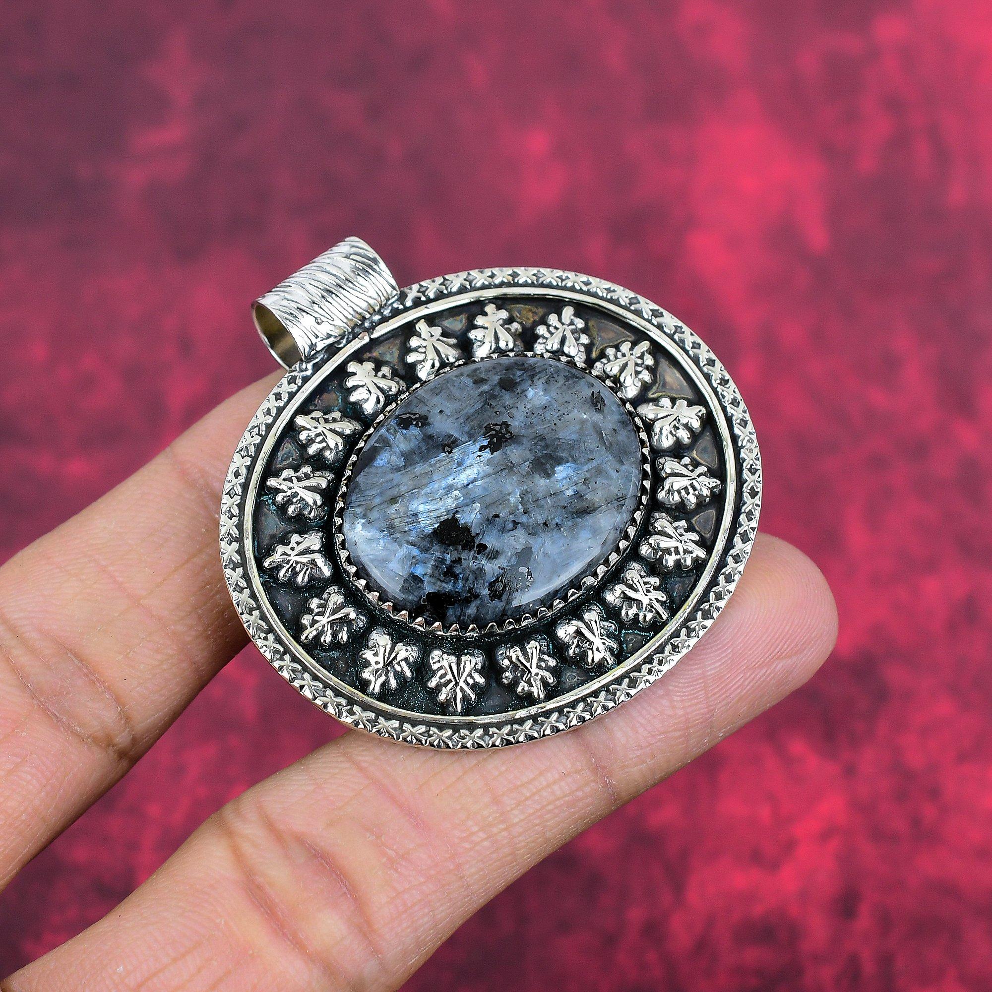 Подвеска из ларвикита, подвеска из стерлингового серебра 925 пробы, ювелирные изделия из драгоценных камней, подвеска ручной работы, удивительные украшения, подарок для нее