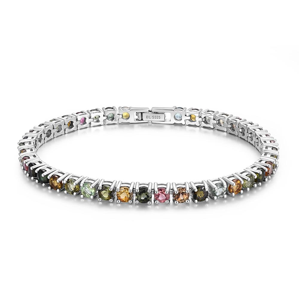 925 Sterling Silver Tennis Bracelet Round 4.0 Natural Tourmaline Gemstones Fine Jewelry for Women's Festival Gifts