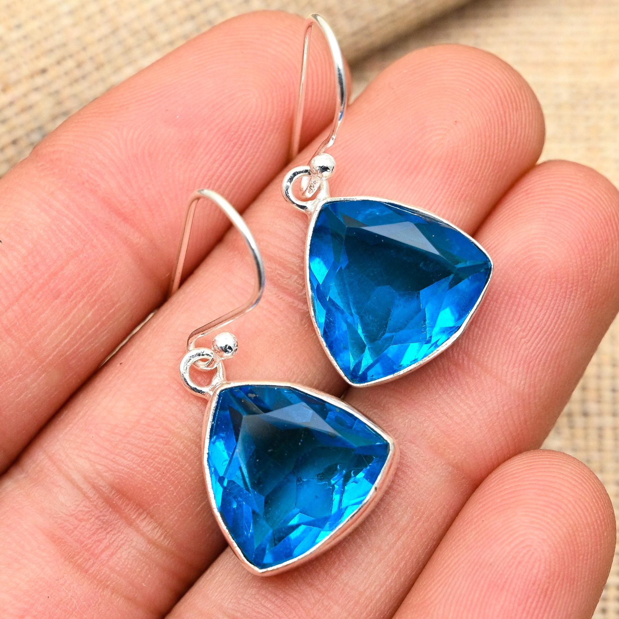 Восхитительные серьги из стерлингового серебра 925 пробы с голубым топазом ручной работы для свадебного подарка