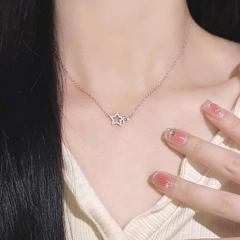 Маленькое блестящее колье-чокер с двойной звездой, женское серебряное ожерелье-цепочка с подвеской на шее, богемное колье-чокер, ювелирные изделия