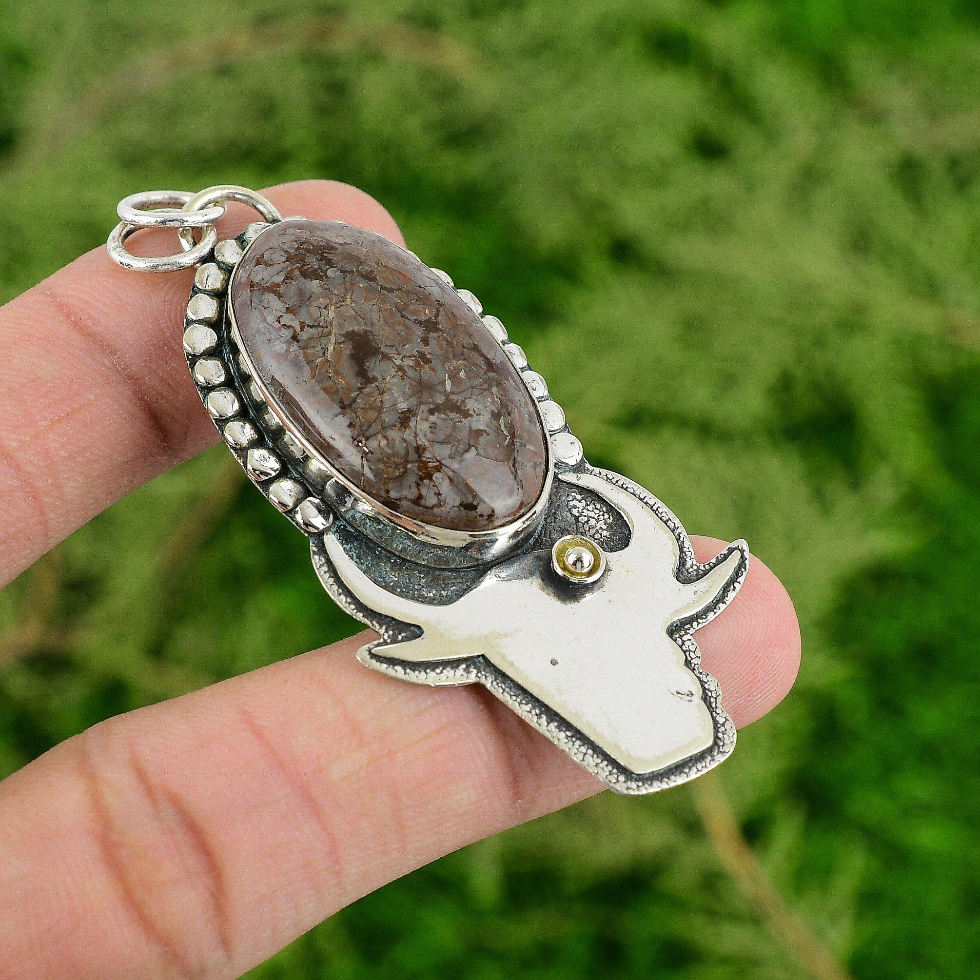 Daughters Day Deal Oval Coconut Jasper Gemstone Boho Pendant Jewelry 925 Silver