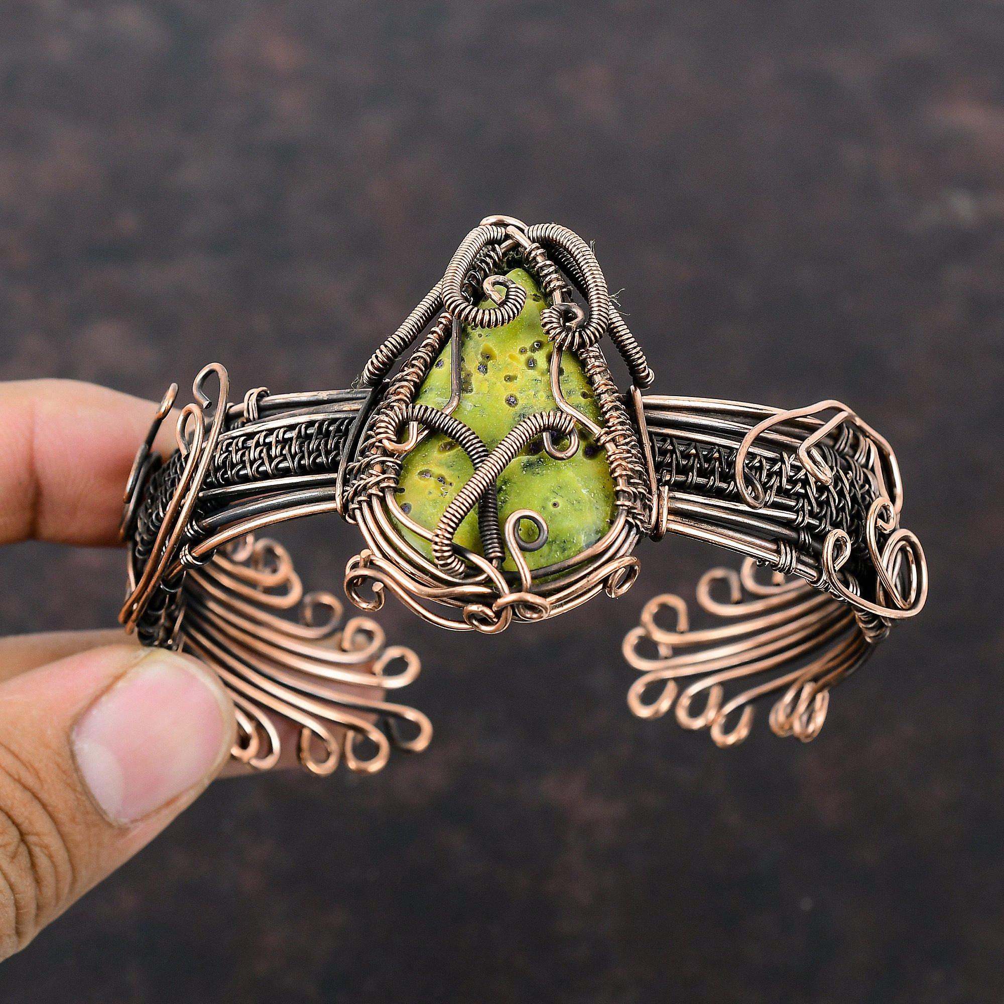 Браслет-манжета Stichtite, браслет из медной проволоки, регулируемый браслет, манжета из драгоценных камней, браслет из медной проволоки, подарок для матери, браслет ручной работы