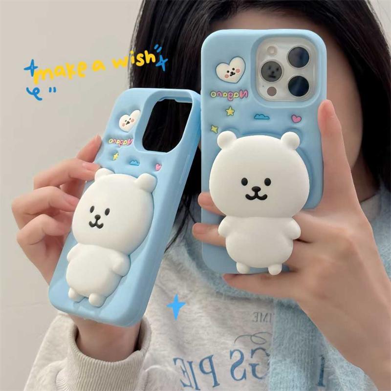 Мультяшный 3D медведь кронштейн силиконовый чехол для телефона iPhone 16 15 14 13 12 Pro Max 14 15 Plus мягкий чехол