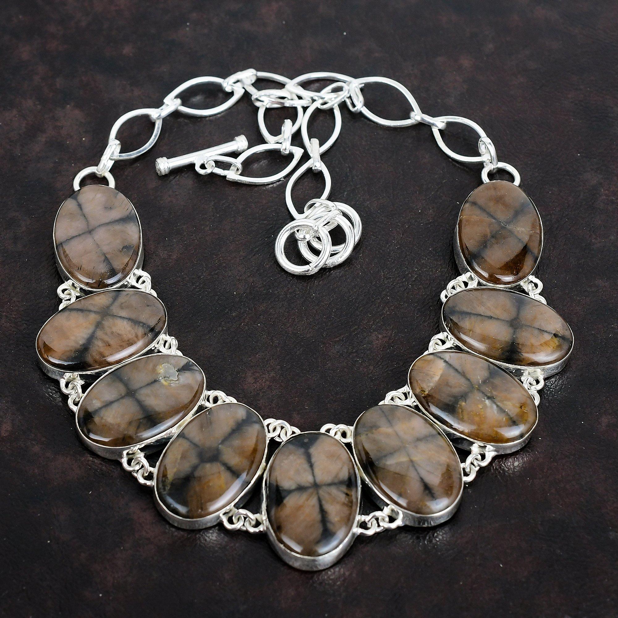 Ожерелье из хиастолита, ожерелье из натурального драгоценного камня, старинные ювелирные изделия, ожерелье из стерлингового серебра 925 пробы, ручная работа, регулируемая цепочка, свадебные подарки