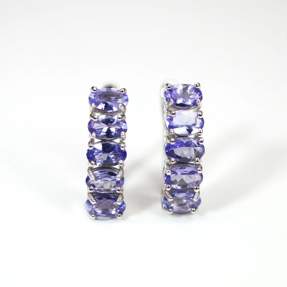 Natural Blue Tanzanite Clasp Earring ,3ct Real Tanzania Aa Color 10 Piece Oval 3*5mm 925 Sterling Silver Fine Jewelry Women