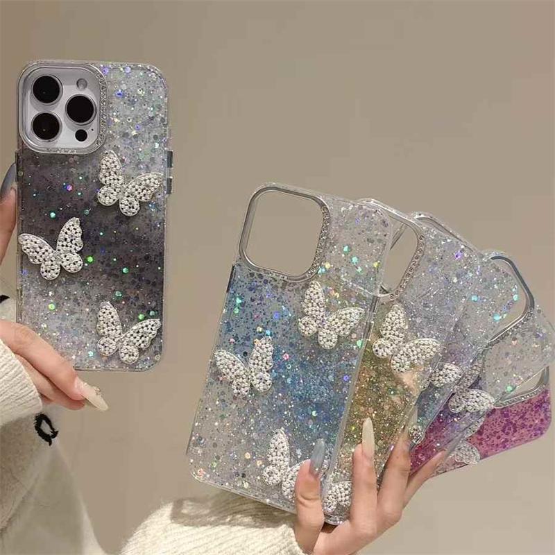 Чехол для iPhone 16 Pro Max Diamond Glitter Butterfly для iPhone 16 15 14 13 12 11 Pro Max Plus Diamond Lens Protection Противоударный чехол