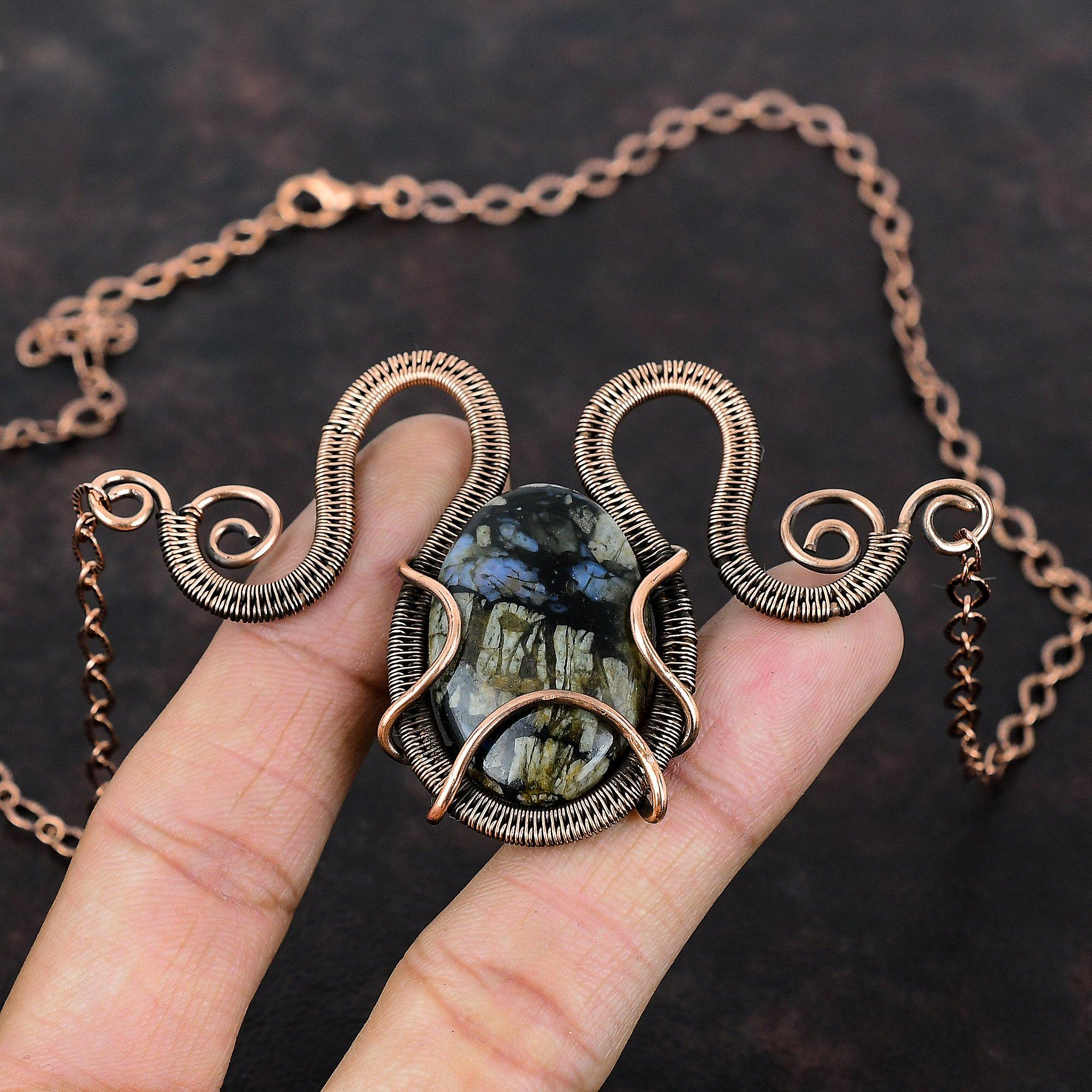 Ожерелье Que Sera, ожерелье из медной проволоки, ожерелье из натурального драгоценного камня, регулируемое ожерелье ручной работы, ювелирные изделия из медной проволоки, свадебный подарок