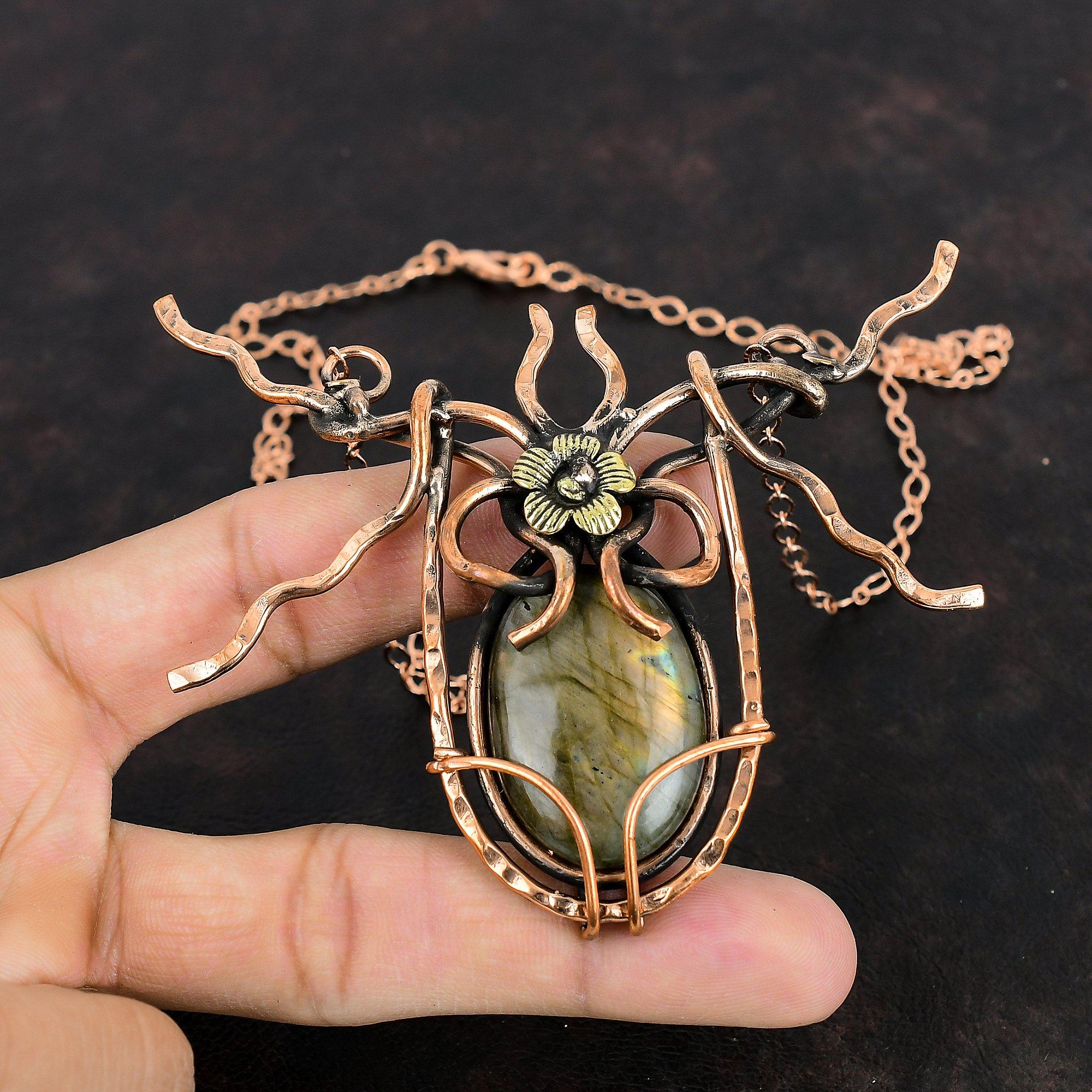 Ожерелье из лабрадорита, ожерелье из медной проволоки, регулируемое ожерелье, ювелирные изделия из меди, ожерелье ручной работы из настоящего драгоценного камня, подарки для жены