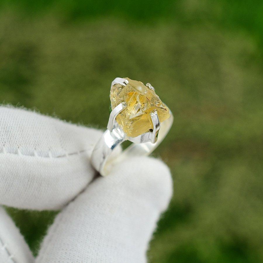 Серебряное кольцо 925 пробы, ноябрьский камень, натуральный цитрин, необработанный, одиночный камень, ювелирное изделие, размер 6.5